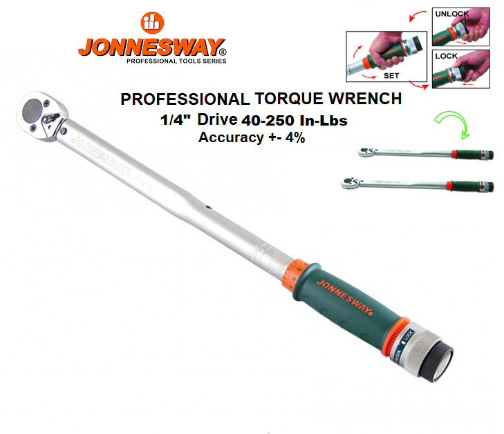 Jonnesway T07020F 1/4″ Micrometer Torque Wrench 40-250 IN/Lbs