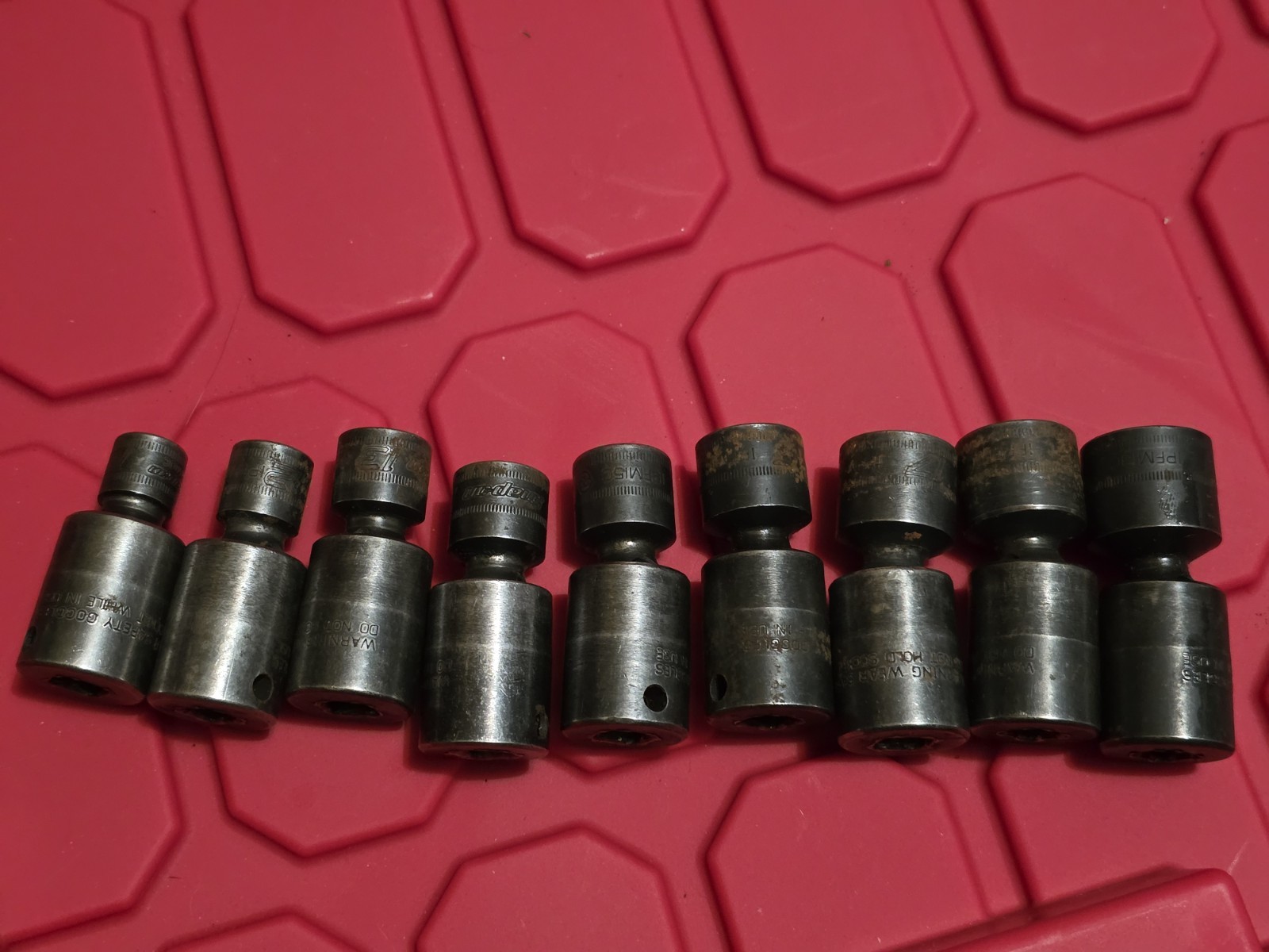 9 Snap On 3/8 Metric Impact Swivel Sockets 10mm 12mm- 19mm