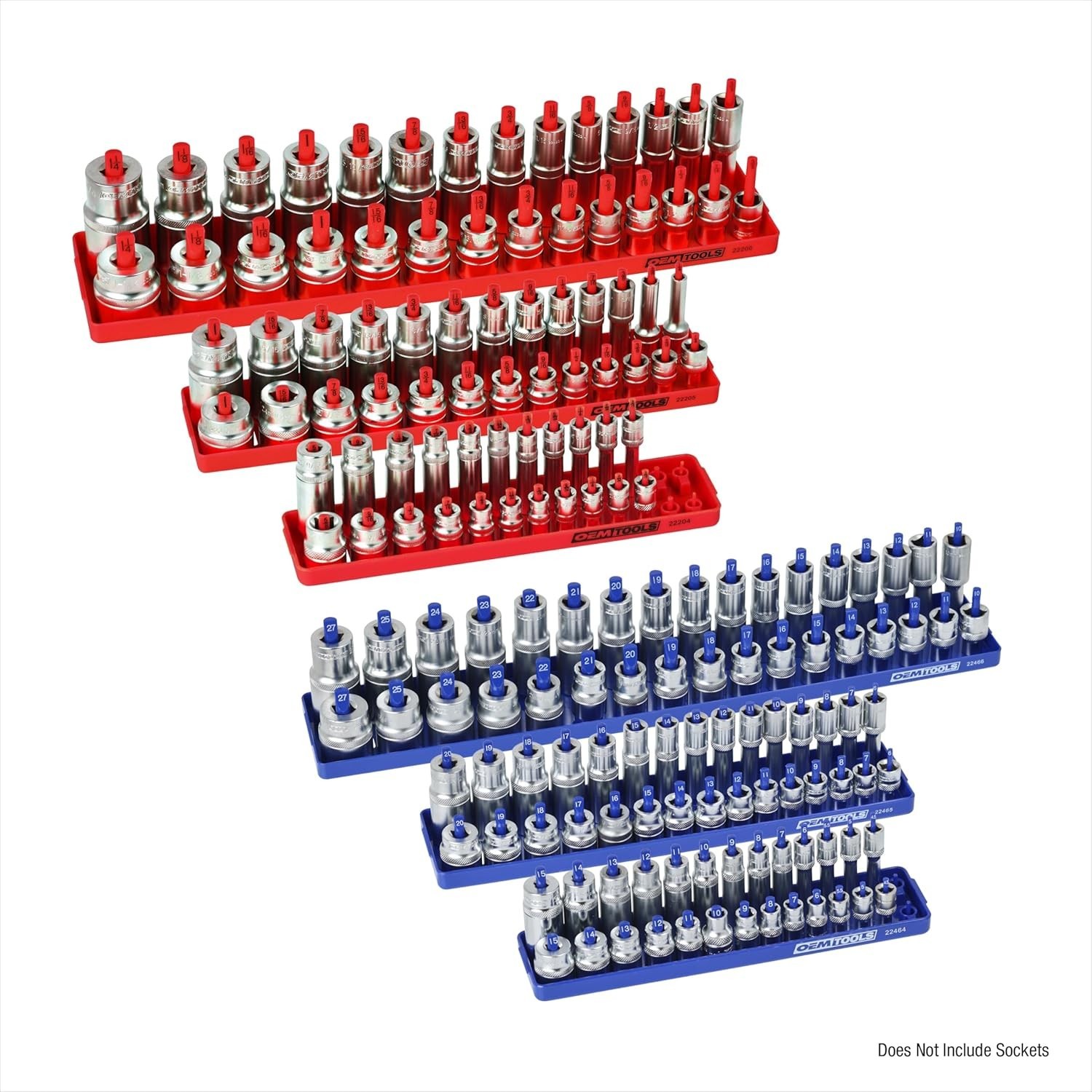 Durable 6-Piece Socket Organizer for SAE & Metric Tools – Unfinished Red & Blue