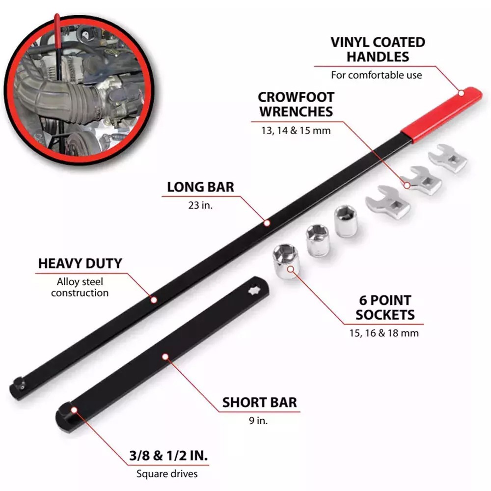 Universal Serpentine Belt Tool Kit 3/8″ 1/2″ Drive Belt Adjust Tightener Wrench