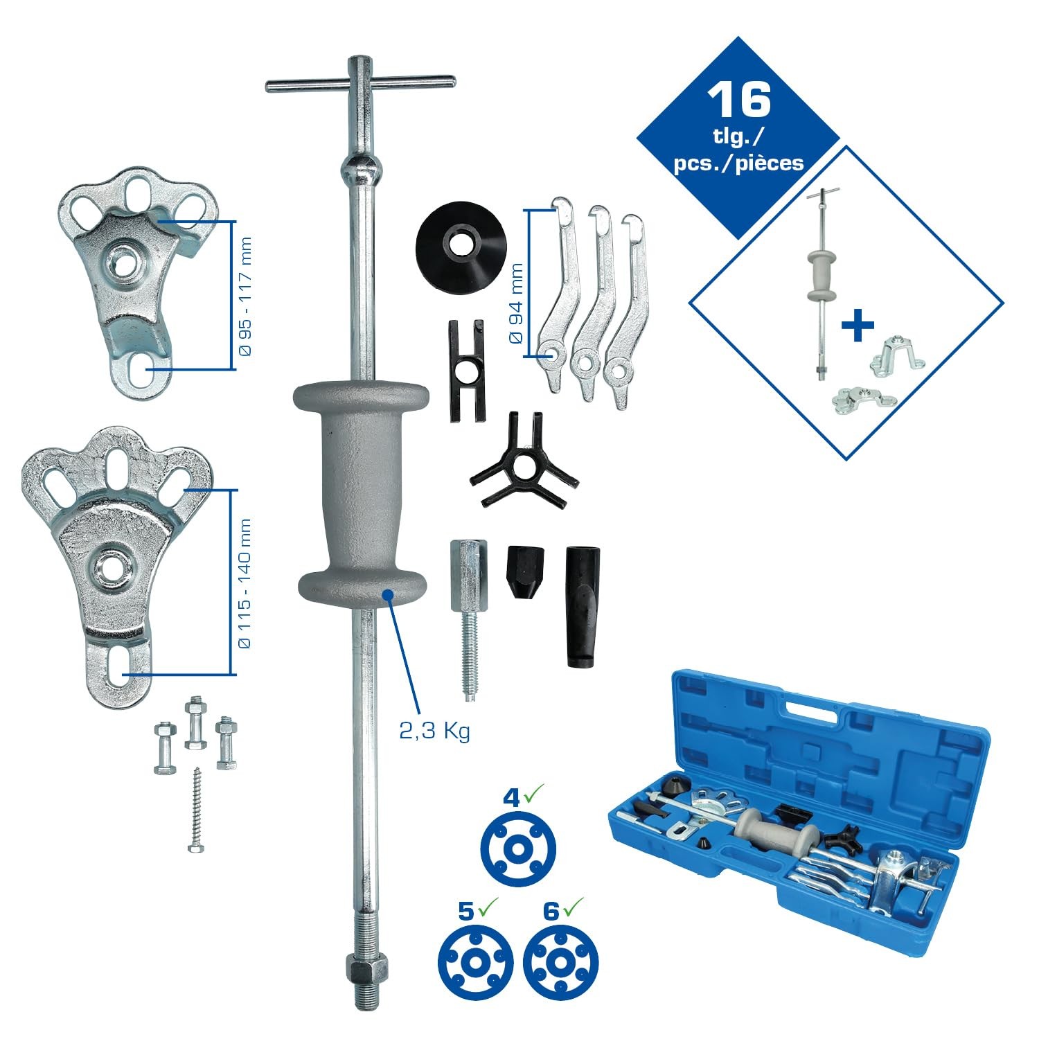 KS TOOLS wheel hub puller with slide hammer, forged, 16 pieces