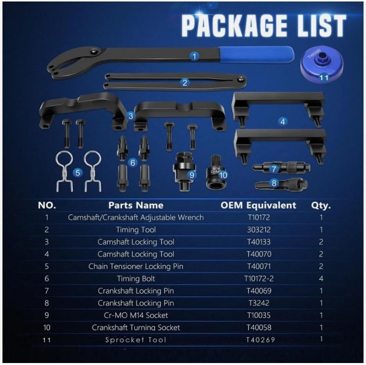 Engine Camshaft Locking Timing Tool Kit for VW Audi 2.0 2.4 2.5 2.8 3.0T 3.2 4.2