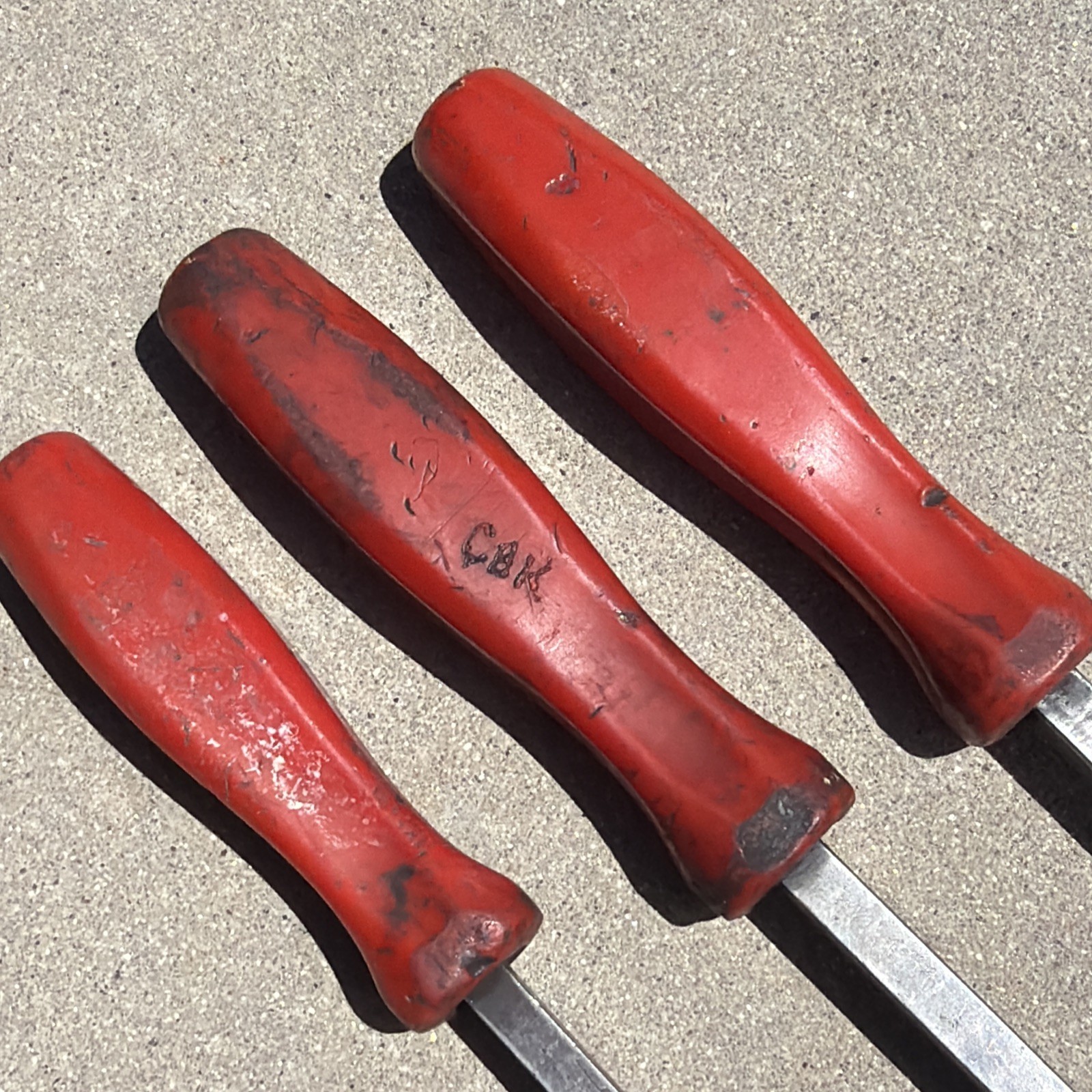 Snap On Tools 12″ 18″ 24″ Curved Tip Pry Bar Set Red Hard Handle 3pc USA READ!