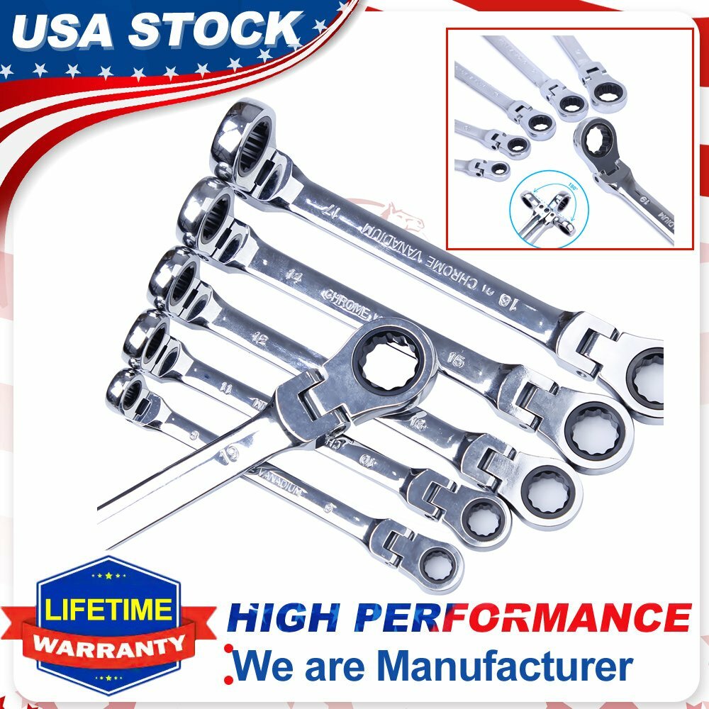 6Packs Double Box End Ratcheting Wrench Flex Head Extra Long Spanners Set Metric