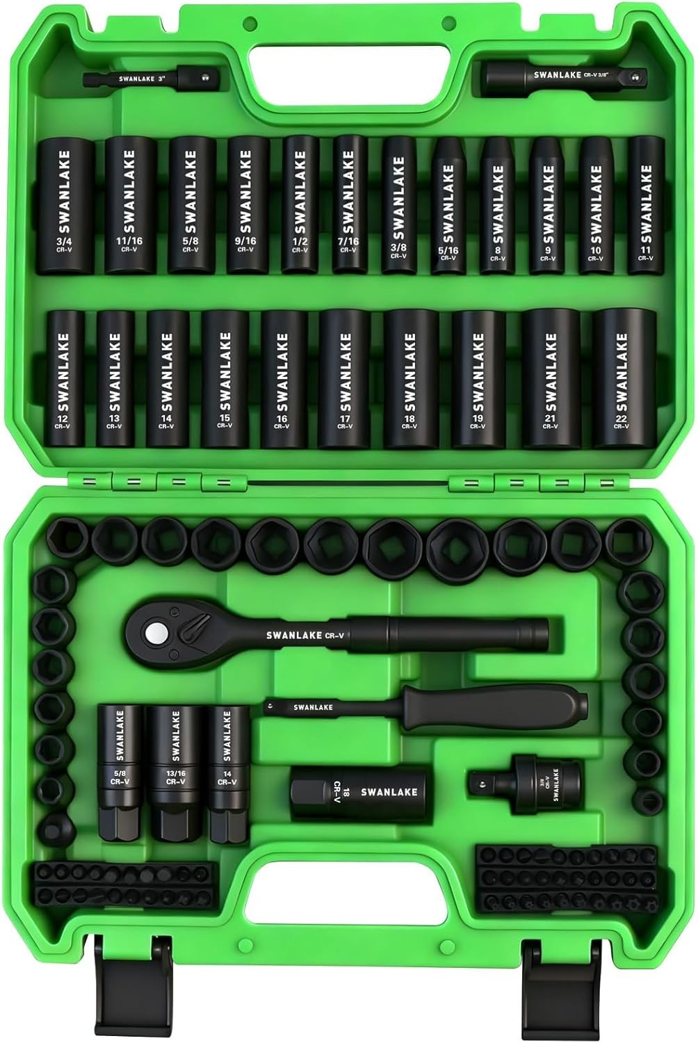 105-Piece Impact Socket Set with Ratchet Handle and Extension Bars for Mechanics