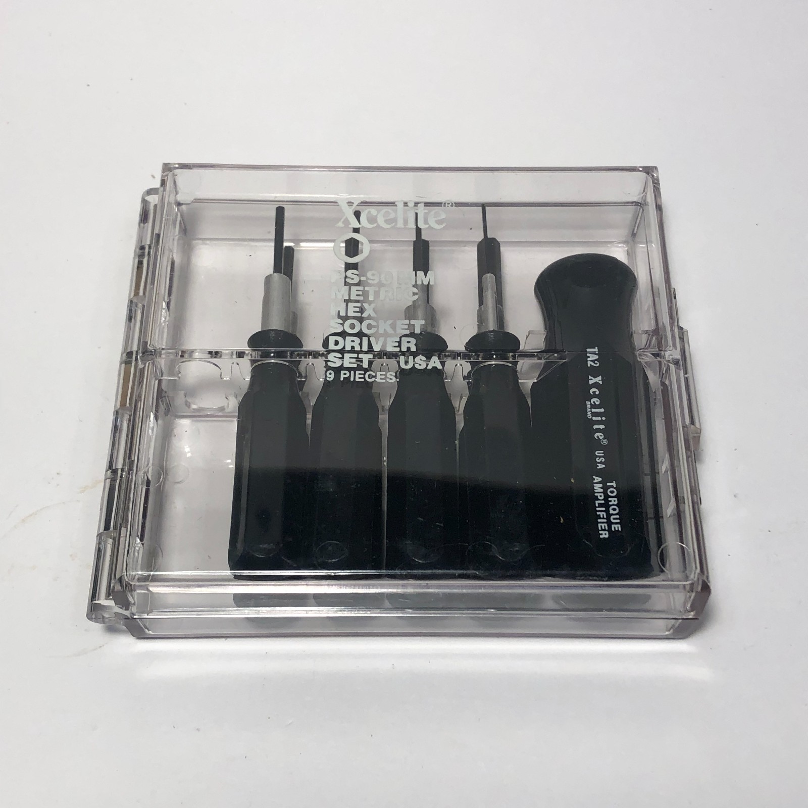 Vintage Xcelite PS-90mm 9 Piece Metric Hex Socket Driver Set in case USA Made