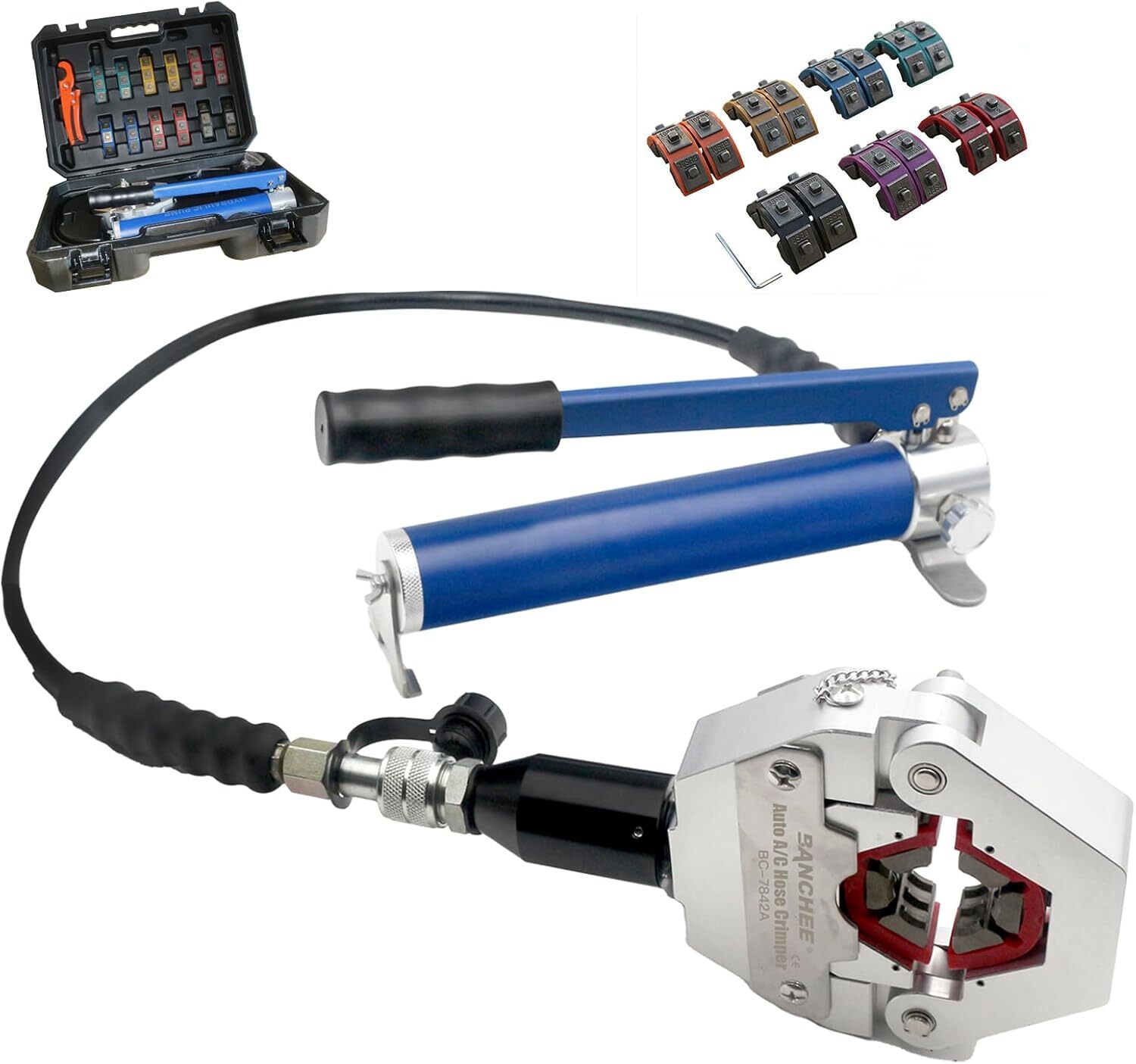 Hydraulic AC Hose Crimper with 7 Sets of Dies Handheld Hydraulic Hose Crimping