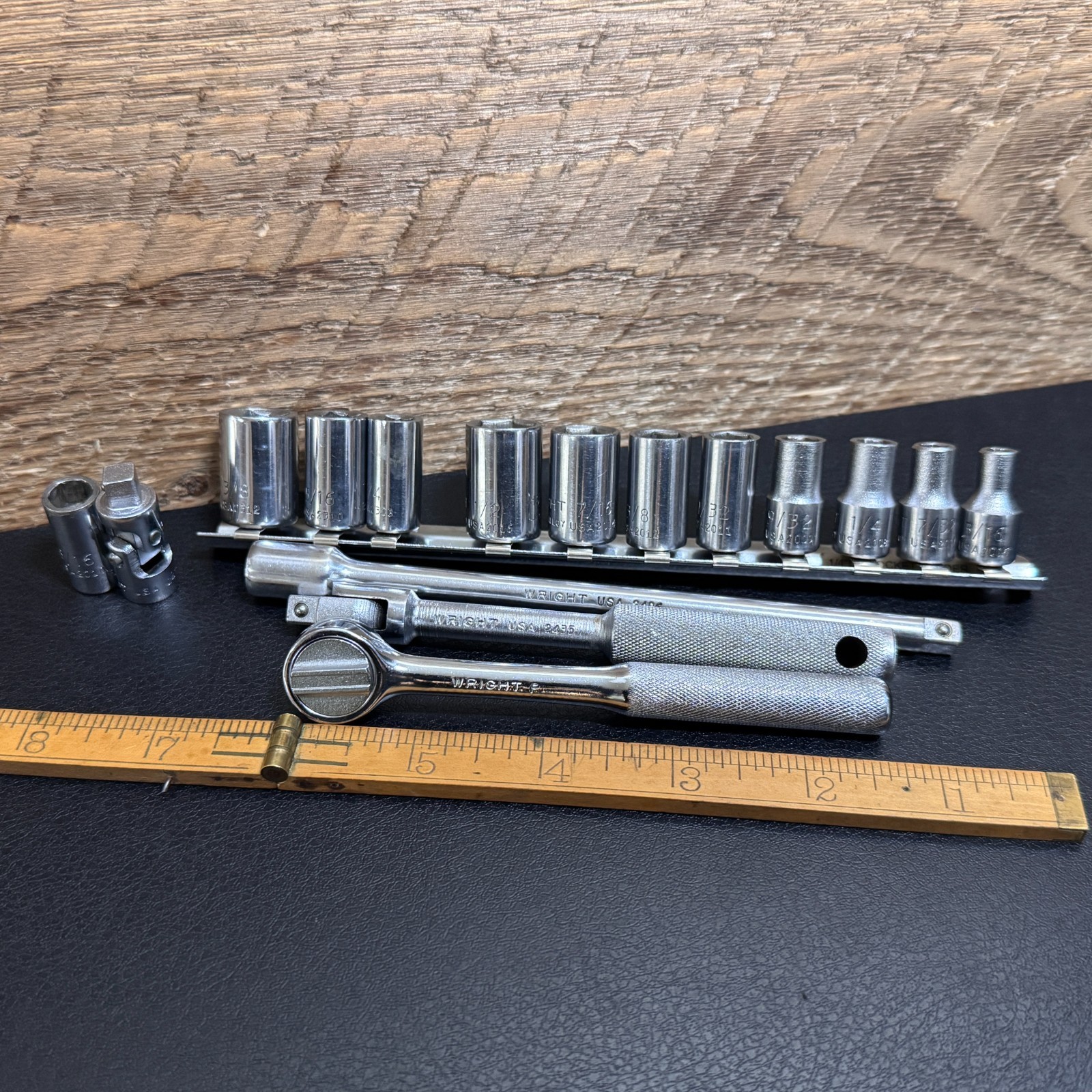 Wright Tool USA 1/4 Drive Socket Set 16pc Ratchet Extension Breaker Bar 6PT 10PT