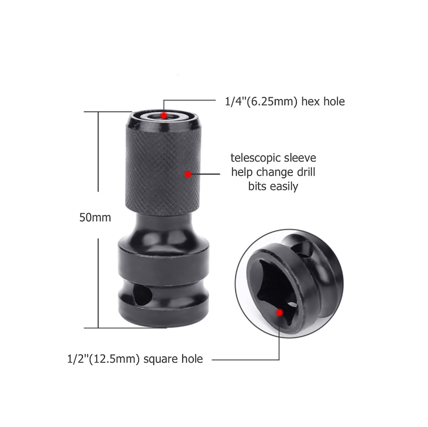2Pcs Socket Adapter Drill Hex Shank Chuck Change Impact Driver Tool 1/2″ To 1/4″