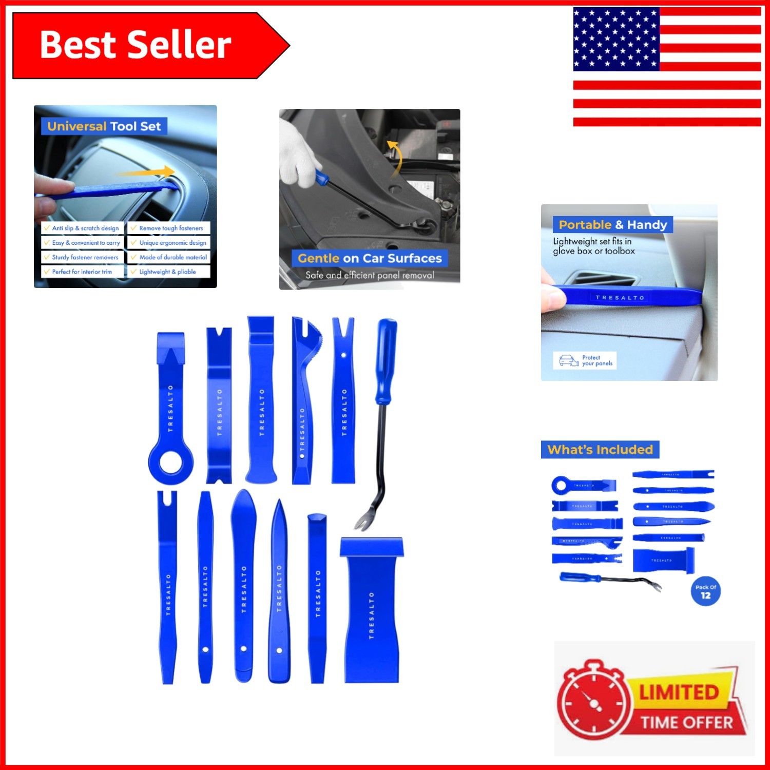 Compact 12 Piece Auto Trim Removal Tools for Effortless Clip and Molding Tasks