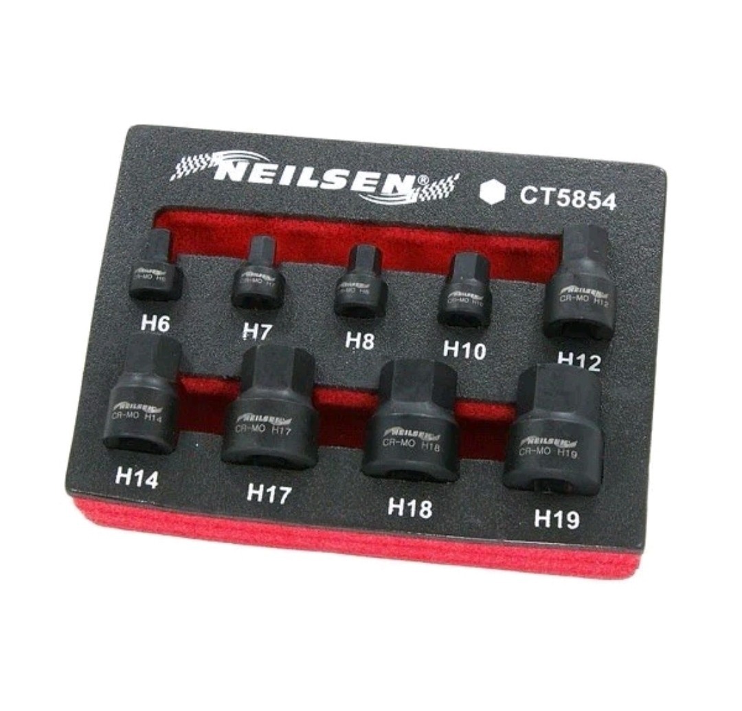 Neilsen Low Profile Stubby Short Impact Hex Bit Socket Set 6mm – 19mm 9pc CT5854