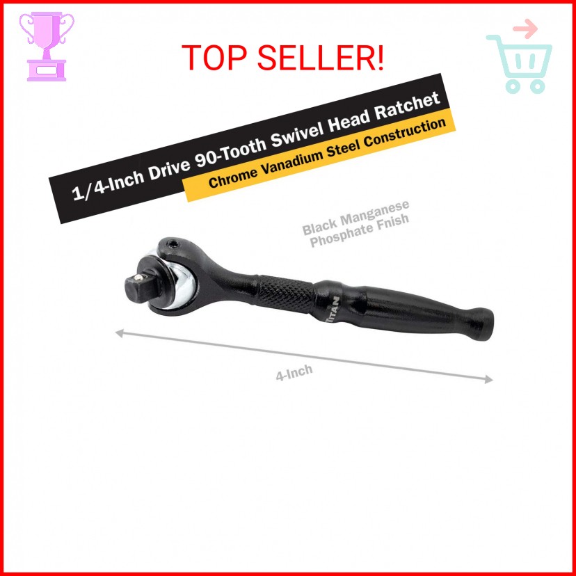 Titan 11313 1/4-Inch Drive x 4-Inch Micro 90-Tooth Swivel Head Ratchet