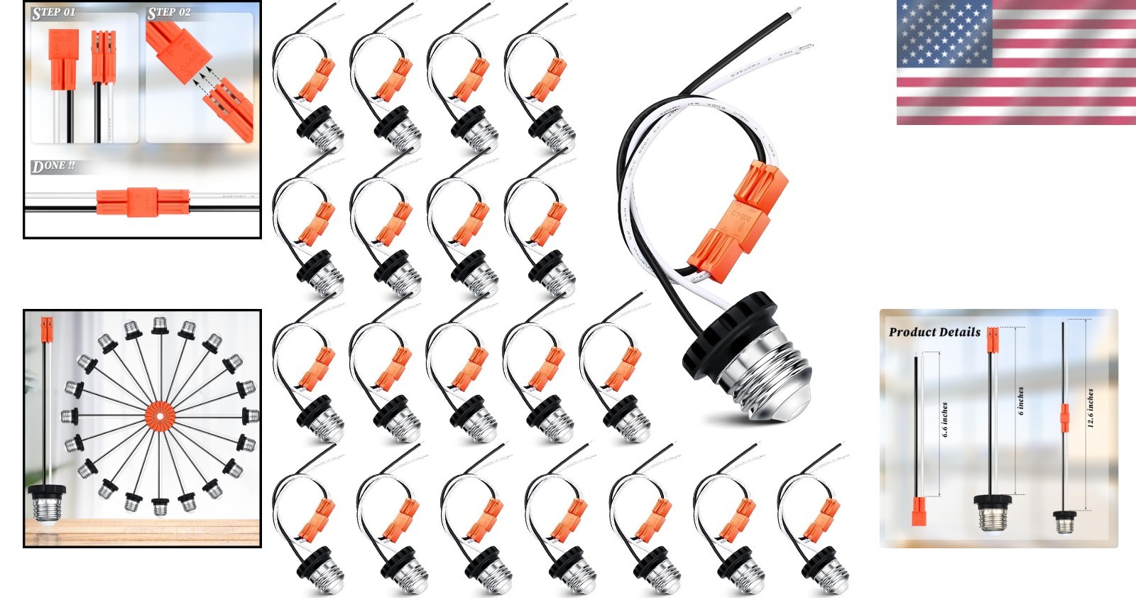 20 E26 Medium Base Pigtail Adapters – Quality LED Lighting Solution for Homes