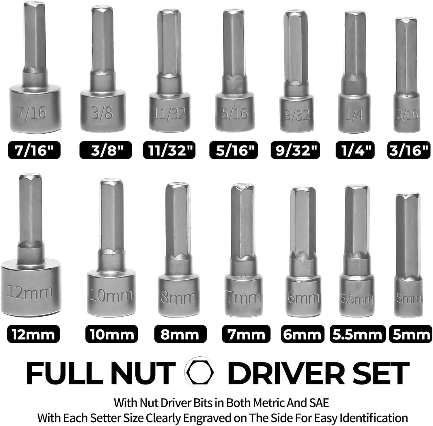 14-Piece Power Nut Driver Set, 1/4 Inch Hex Shank Metric & SAE Socket Wrench …