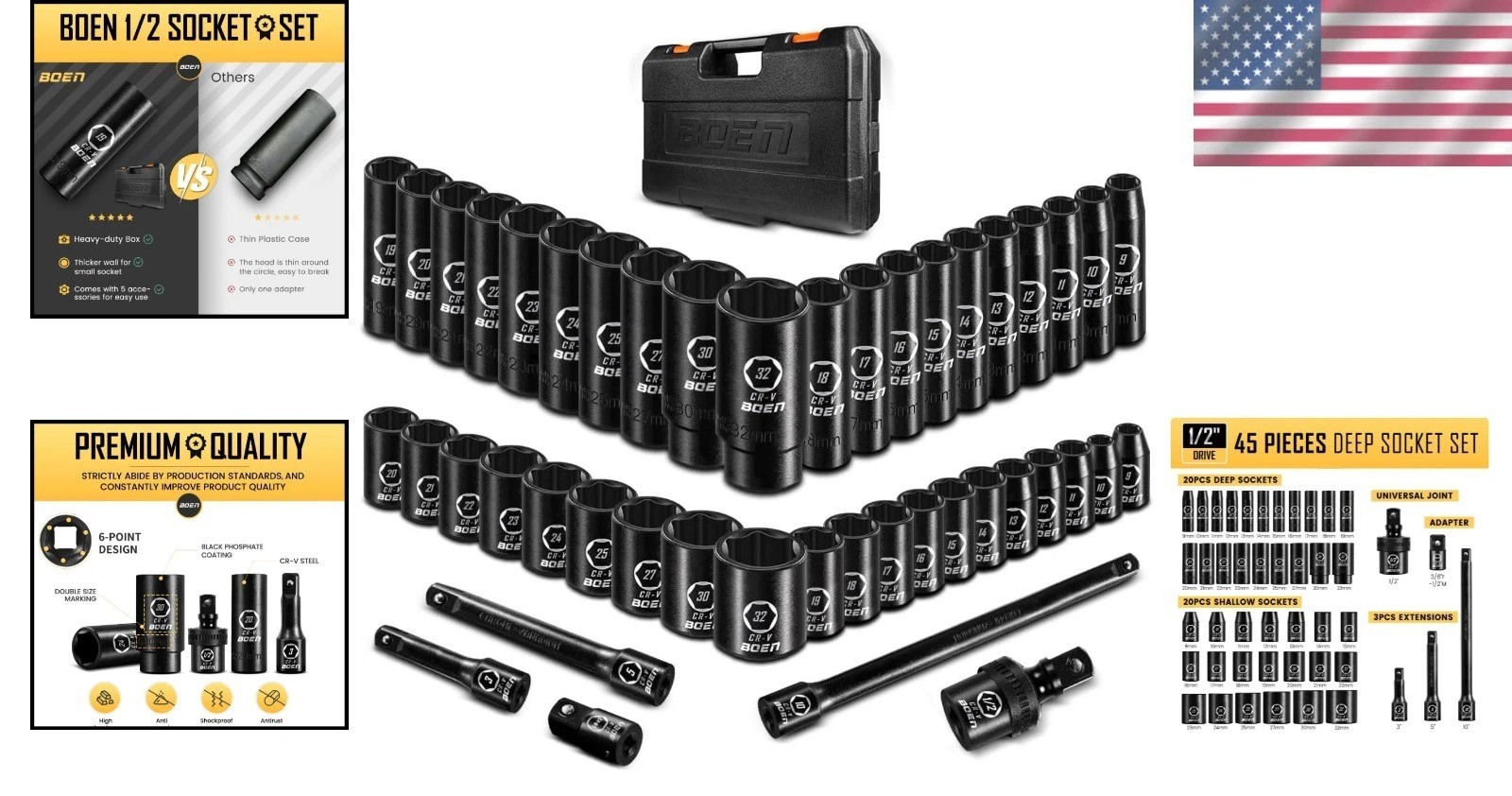 Pro-Grade 45 PCS Metric Impact Socket Set – High Torque for Auto Mechanics