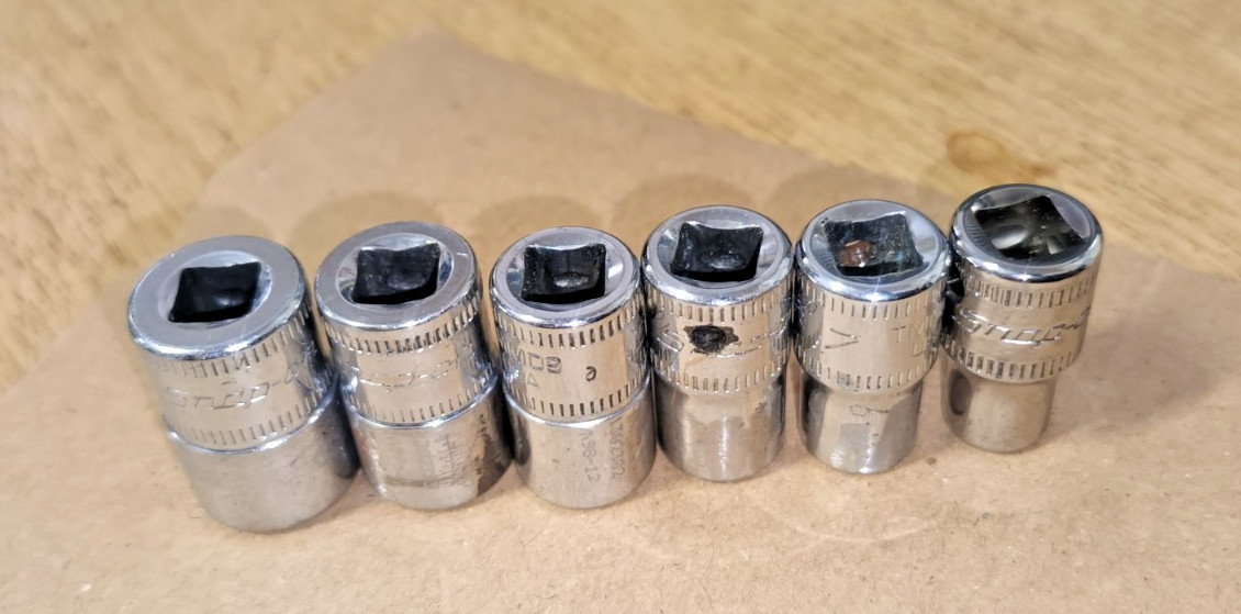Ex MOD /| Set of 6 x Snap-on USA 1/4″ Drive 12 Point Sockets 6 7 8 9 10 11mm