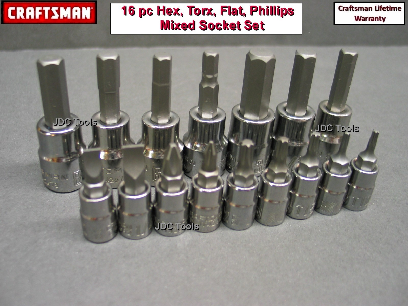 CRAFTSMAN 16 pc 1/4 3/8 Mixed SAE METRIC HEX TORX SCREW Socket Set 17 21 27