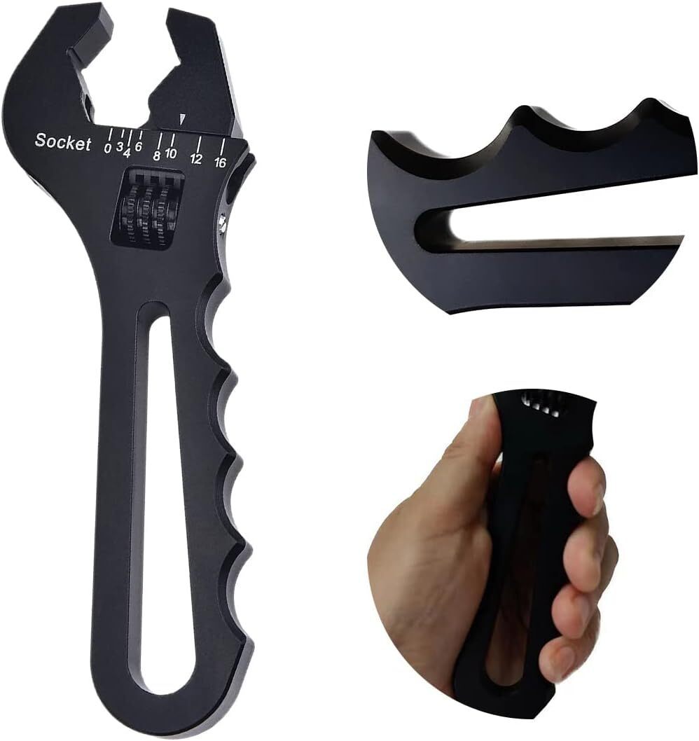 AN Hose Fitting Adjustable Wrench Spanner Lightweight Aluminum 3AN-16AN Black
