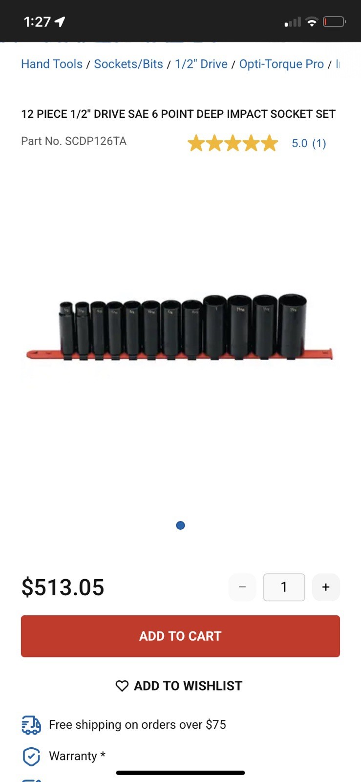 Matco 12 Piece Socket Set Scdp126ta 1/2 Drive 6 Point Sae