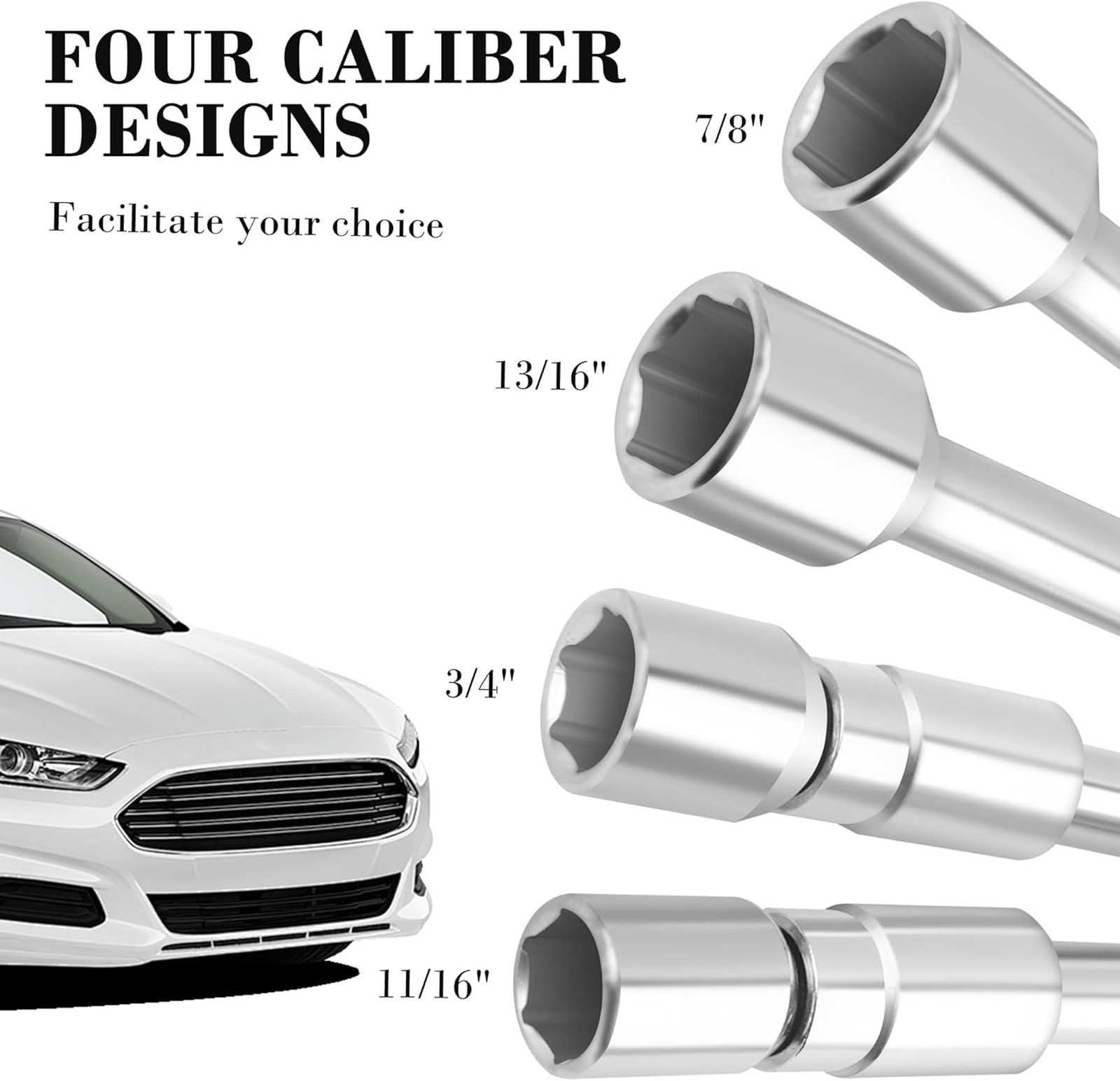 Foldable 14 Inch 4 Way Lug Wrench with Interchangeable Sockets 17mm 19mm 21mm