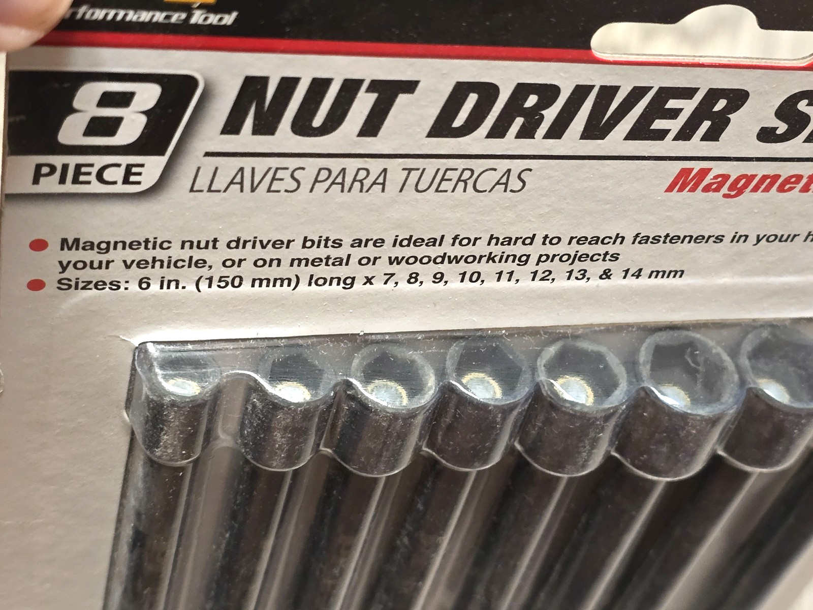 Performance Tool W9065, 8pc 1/4 Hex Metric Magnetic Impact Nut Drivers, 6″ Long.