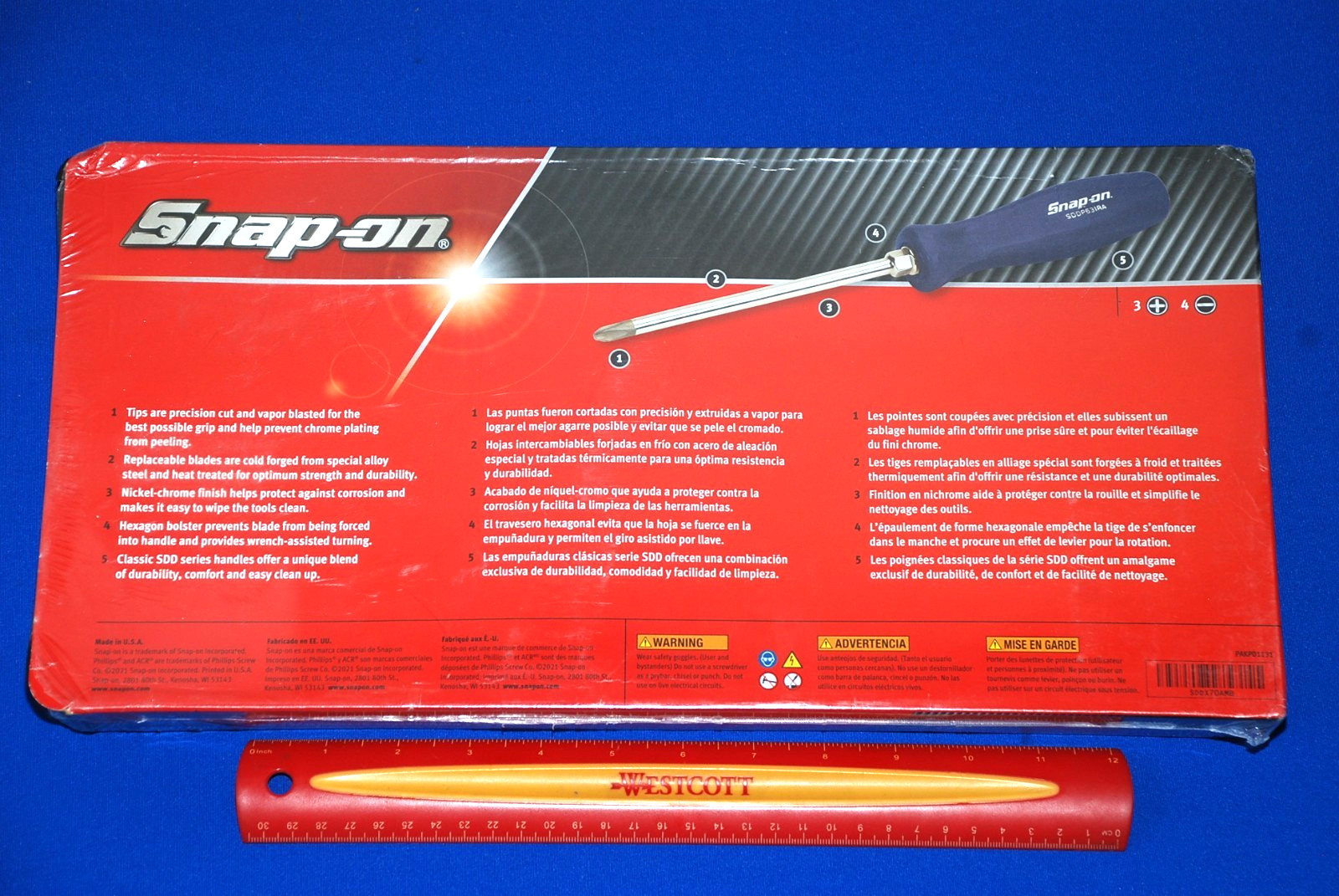Snap-on NEW Ships for FREE 7 Pc Power Blue Hard Grip Combination Screwdriver Set