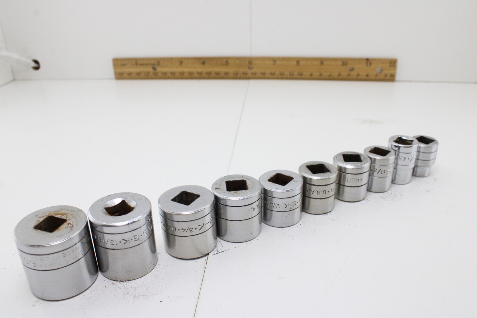 S-K Tools 45128-45112 7/8″-3/8″ 3/8″ Drive 9 Piece 12/6 Point Sockets Set USA