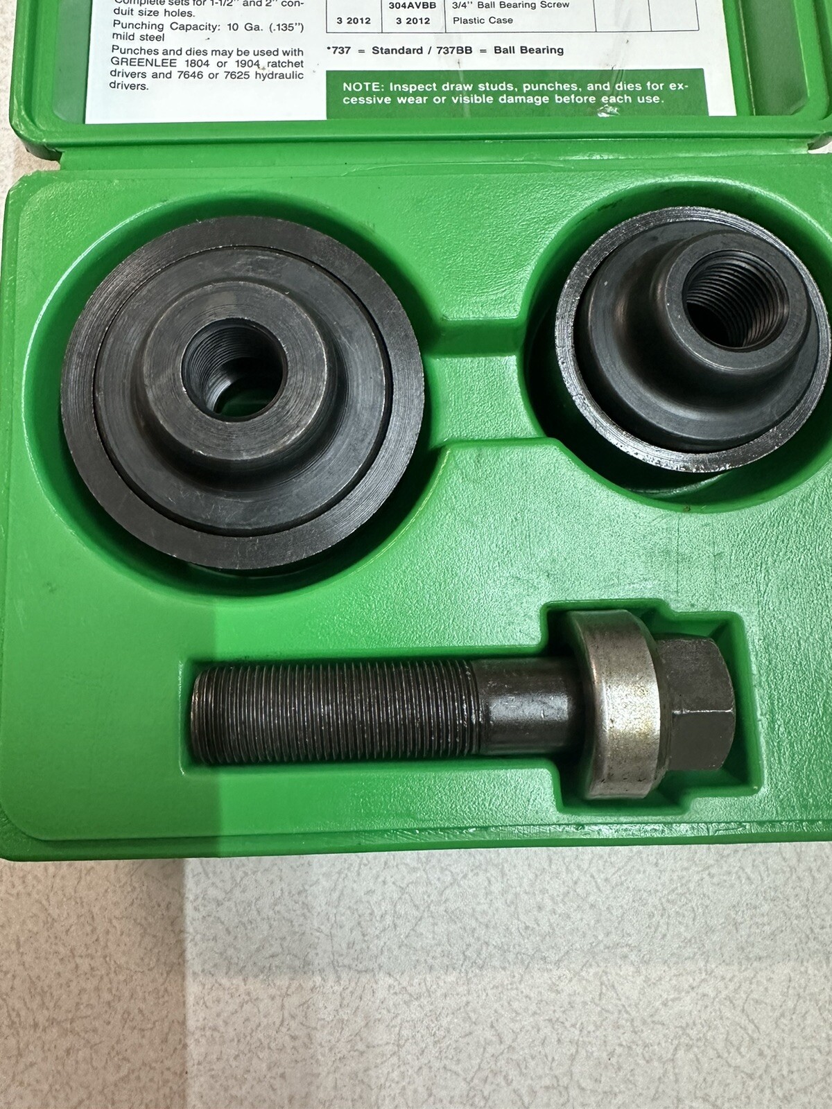 Greenlee Ball Bearing Knockout Punch Set – no. 737/737BB – EUC w/ orignal papers