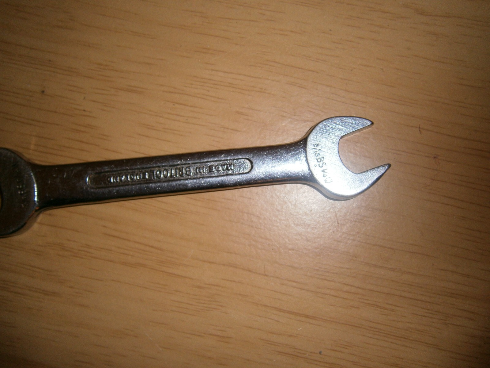 Vintage silver tone spanner. 3/8BS 5/16W & 5/16BS 1/4W ends (E6a)