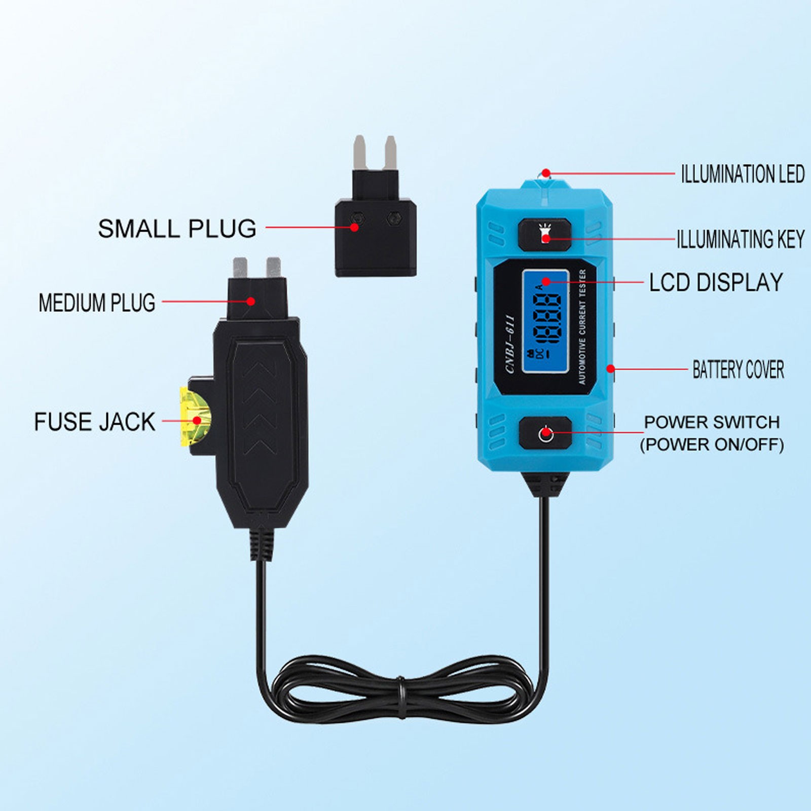 Car Circuit Tester with LED Display for 12V and 0 01 to 19 99 Amp Range