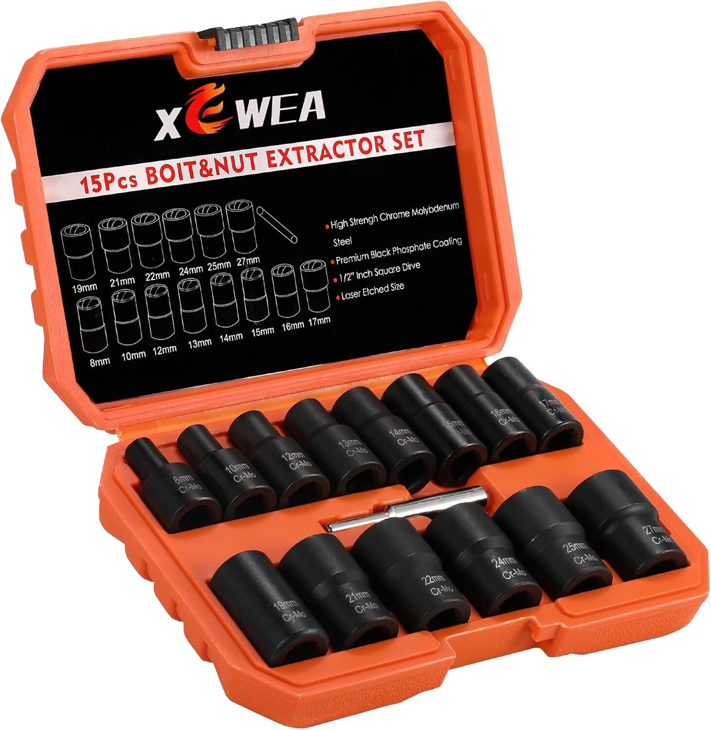 XEWEA 15PCS 1/2″ Drive Lug Nut Removal Tools, One Size, 15pcs