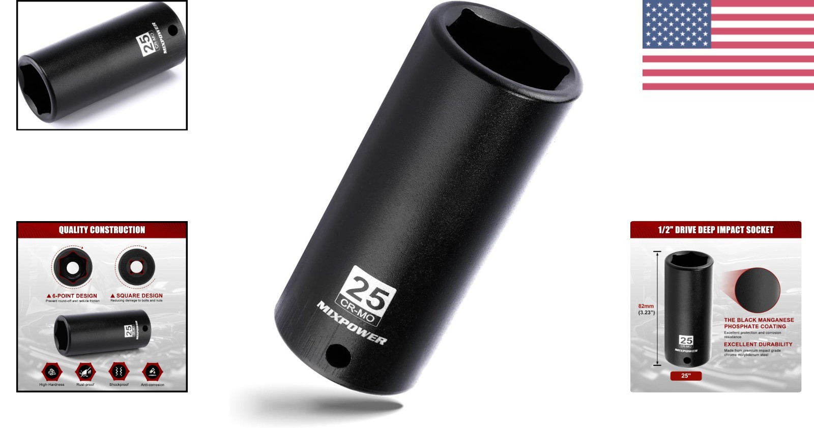 Impact Grade 25mm Socket, 1/2″ Drive – Laser Etched CR-MO with Quality Guarantee