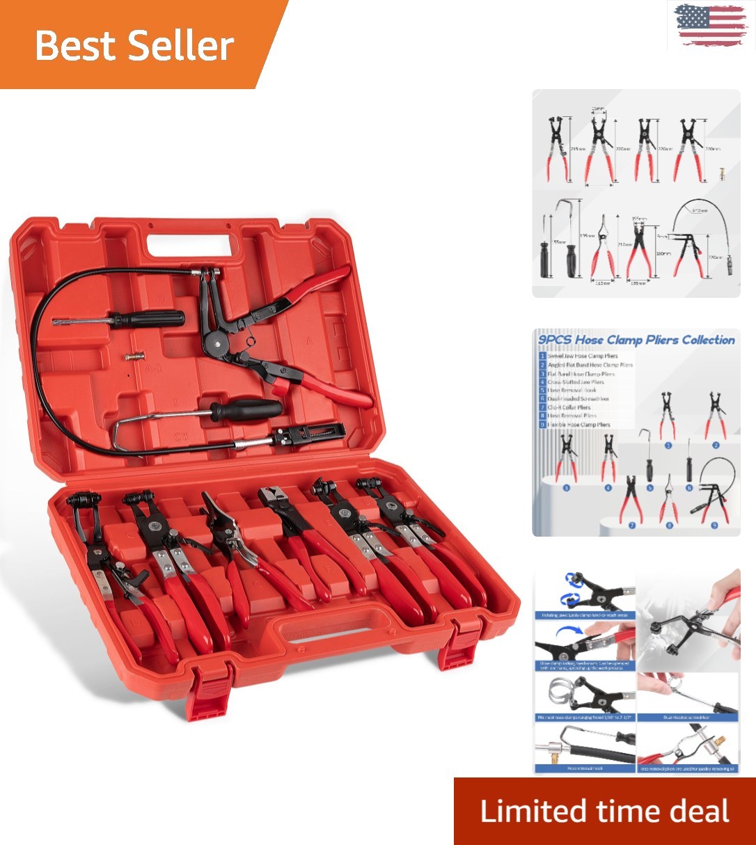 9PC Hose Clamp Pliers Set – Professional Automotive Tool for Easy Repairs