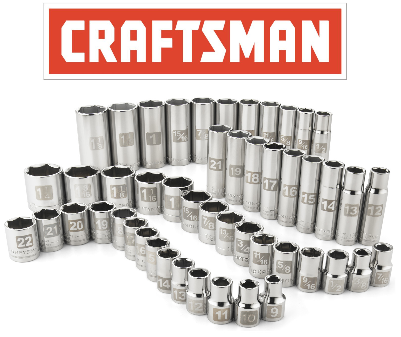 Craftsman Easy Read Socket 1/2 or 3/8″ Drive Shallow or Deep Metric mm/SAE Inch