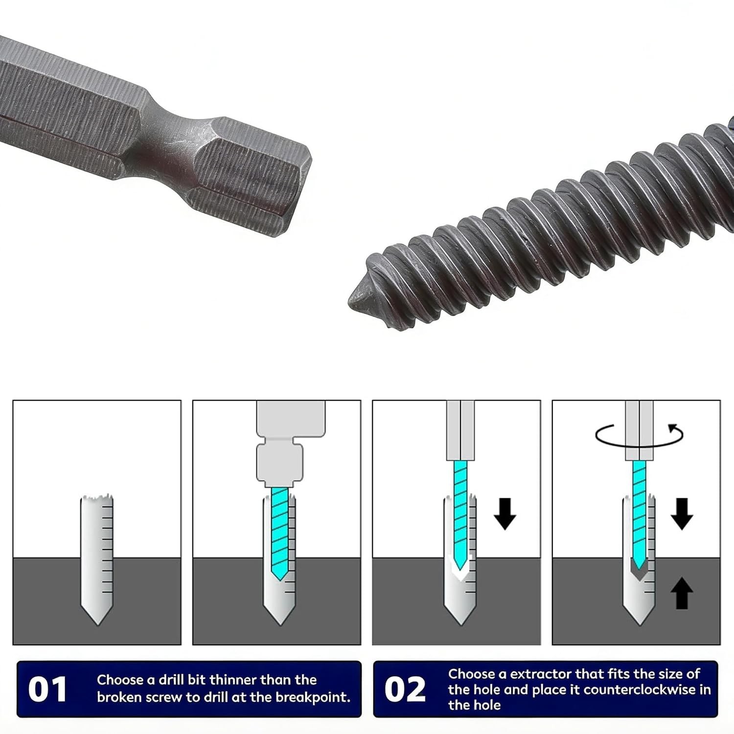 Extractor Tornillos Rotos 1/4″ Remover Pernos Dañados Barridos Acero HSS 10 PCS