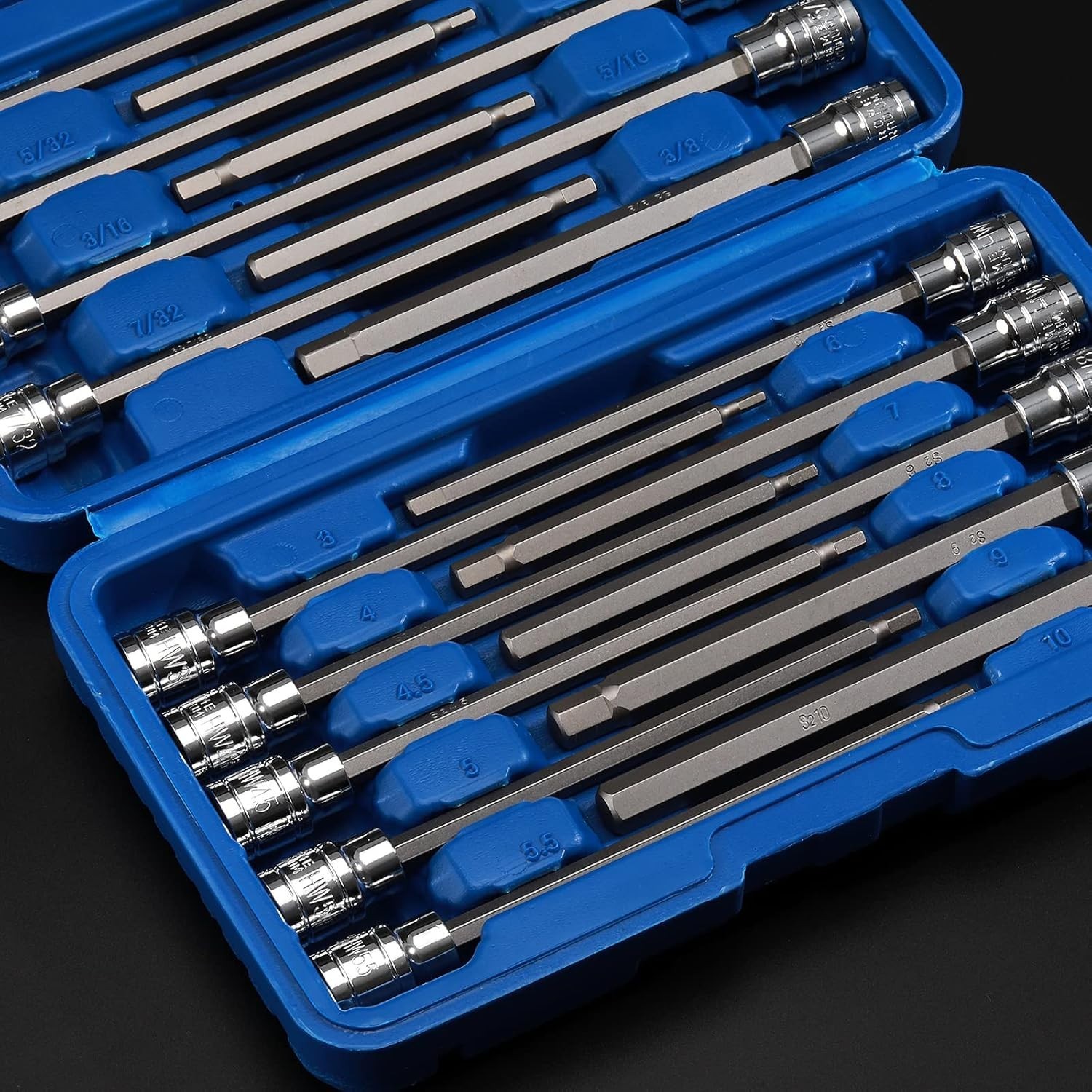 3/8″ Drive Extra Long Allen Hex Bit Socket Set, S2&CR-V, Metreic&SAE, 18 Piec…