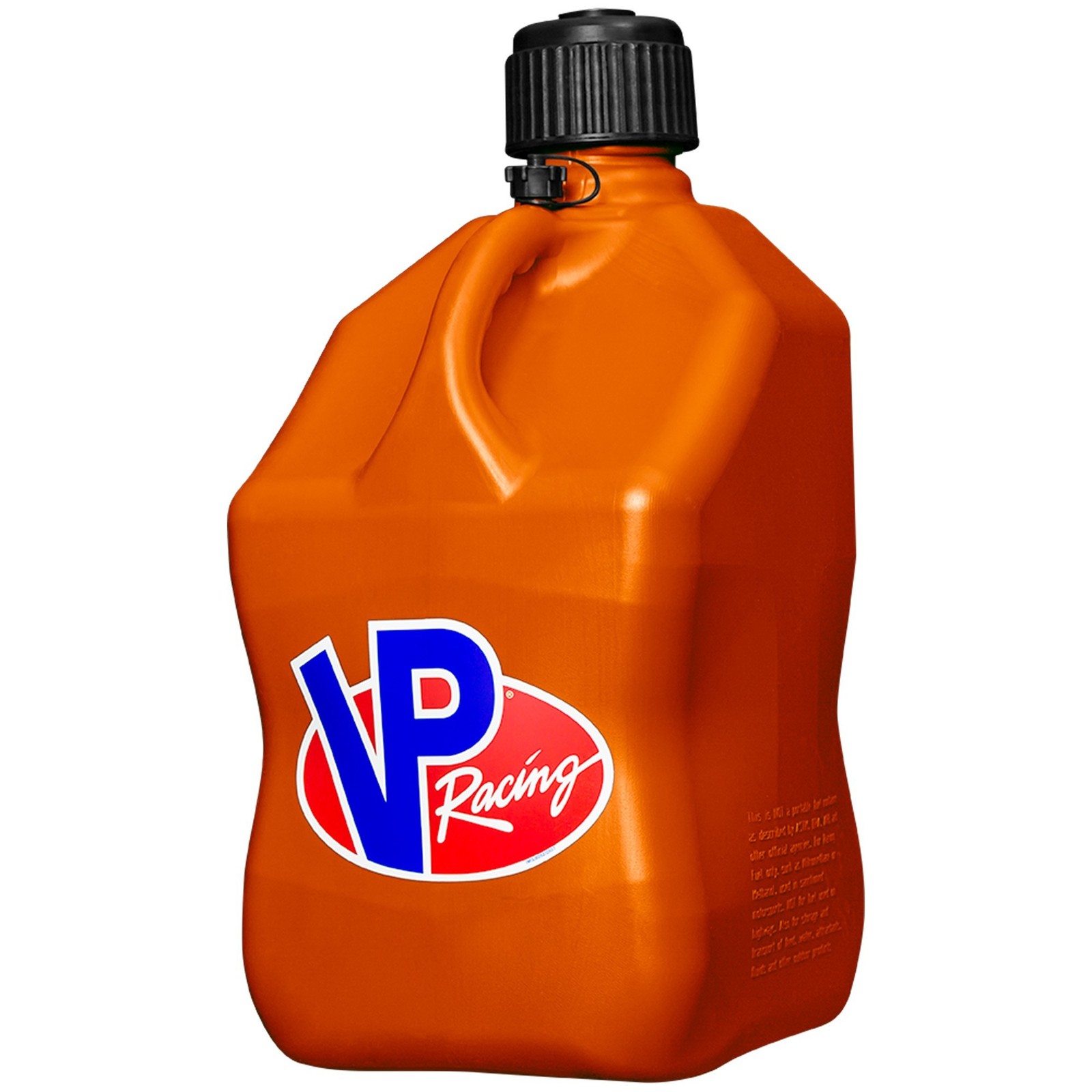 VP Racing Square Fuel Jug 5 Gallon Orange – With Spare Cap and Filler Hose