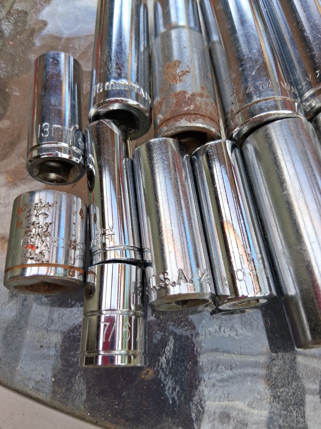 Sockets Lot 19 Sae & Metric Deep Sockets Etc. Various Sizes.