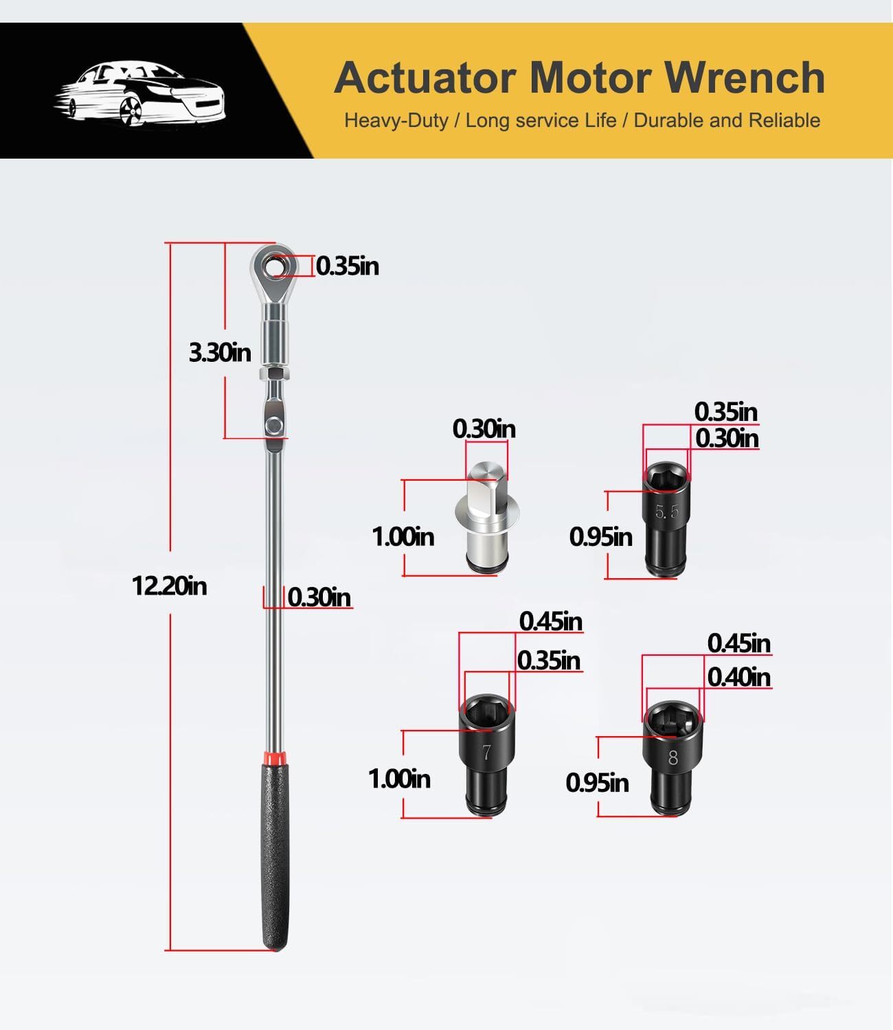 Actuator Motor Ratchet Wrench Set 5PCS Includes 5.5mm 7mm 8mm Socket Tool 64180