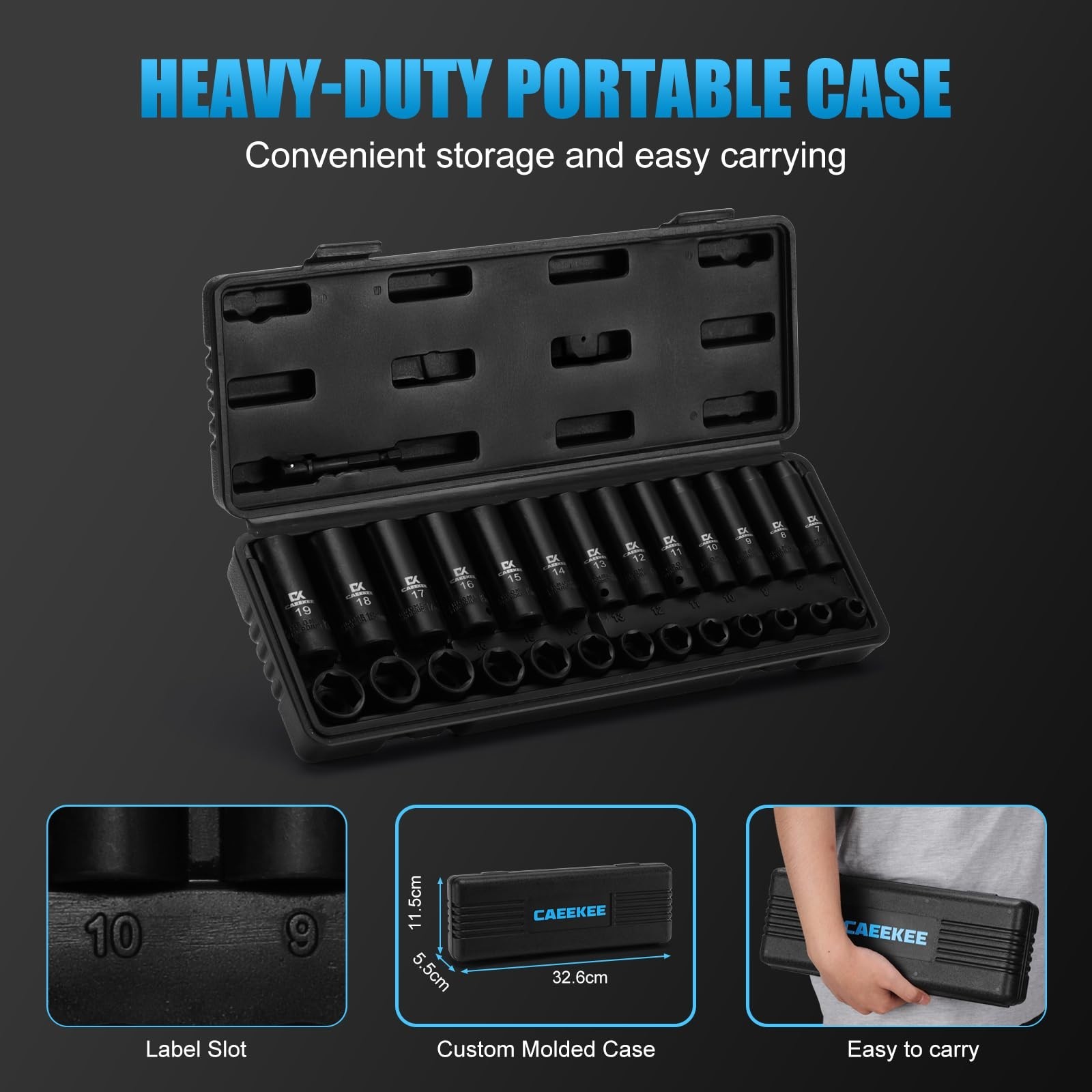 27PCS 3/8″ Drive Metric Impact Socket Set, Deep & Shallow, 7mm-19mm, 6-Point, Cr