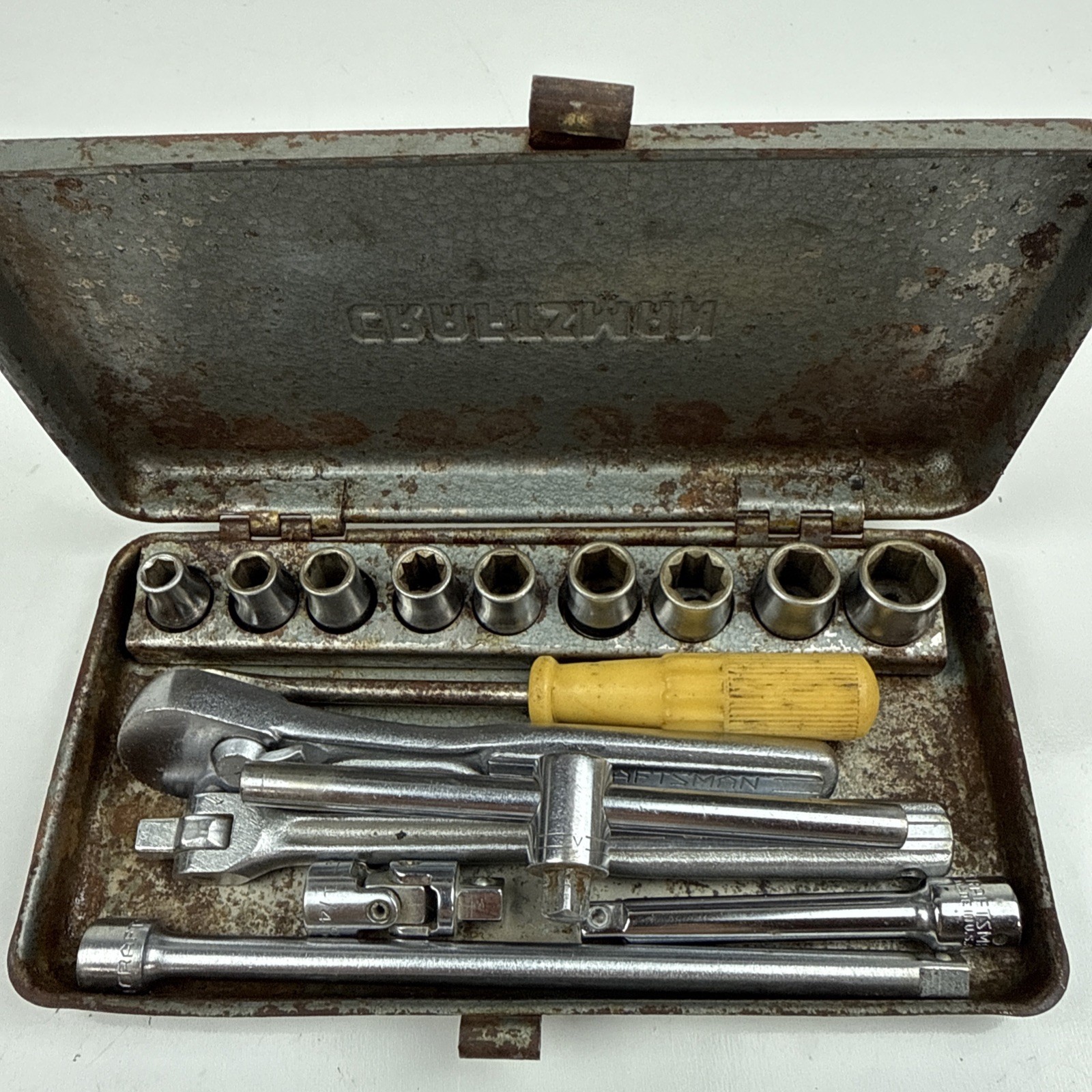 Vintage Craftsman 1/4″ Drive 16pc SAE Socket Set Metal Case =V= & VV Made in USA