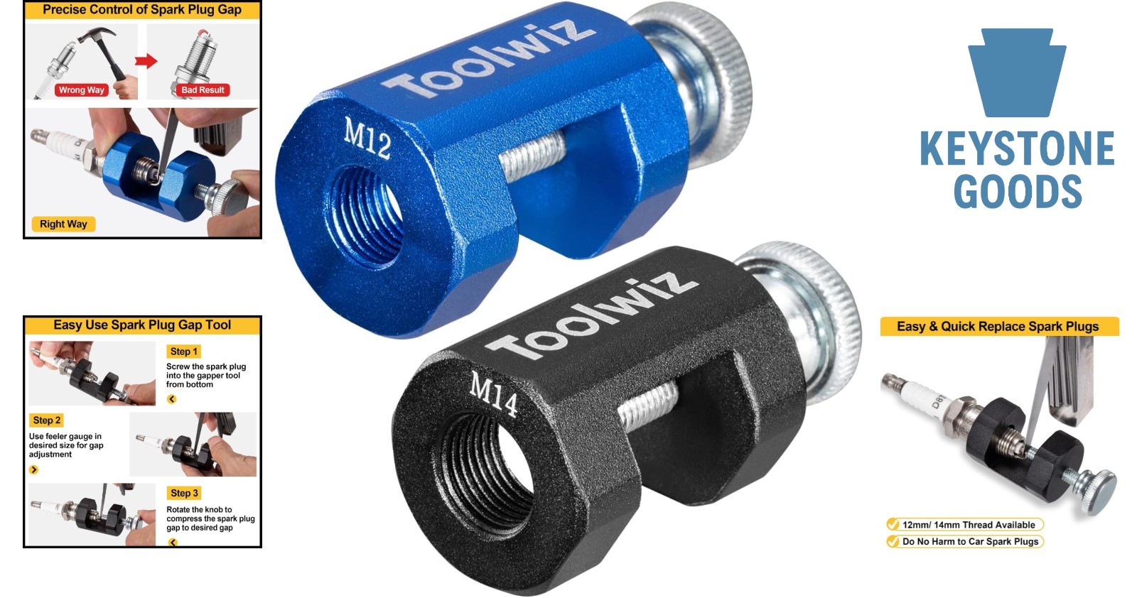 2PCS Spark Plug Gap Tool Kit for 12mm & 14mm Threaded Spark Plugs
