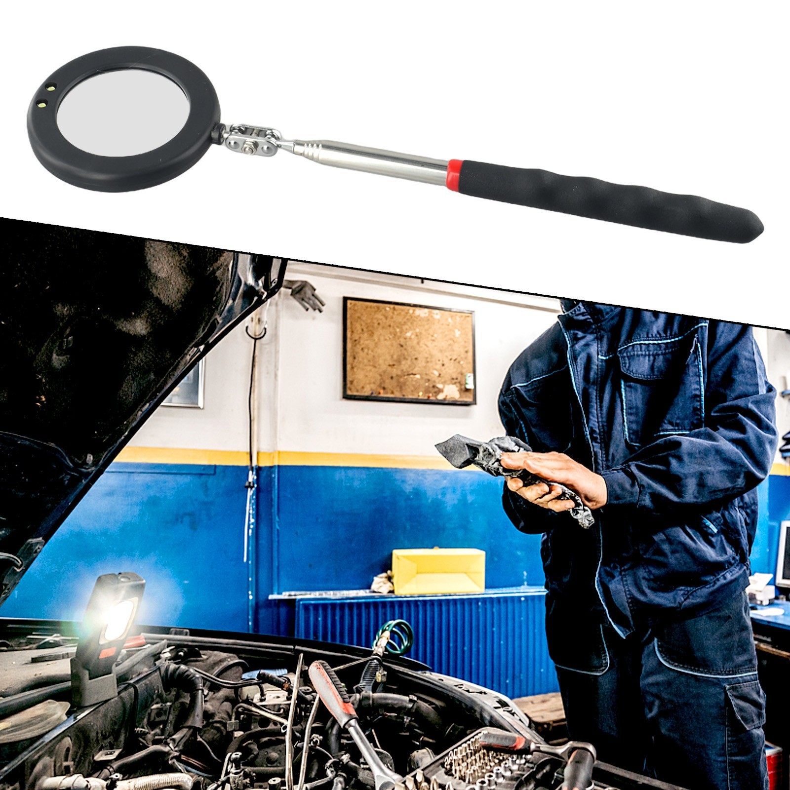 Extending Inspection Mirror Telescopic Swivel Car Mechanic Folding Tool DIY