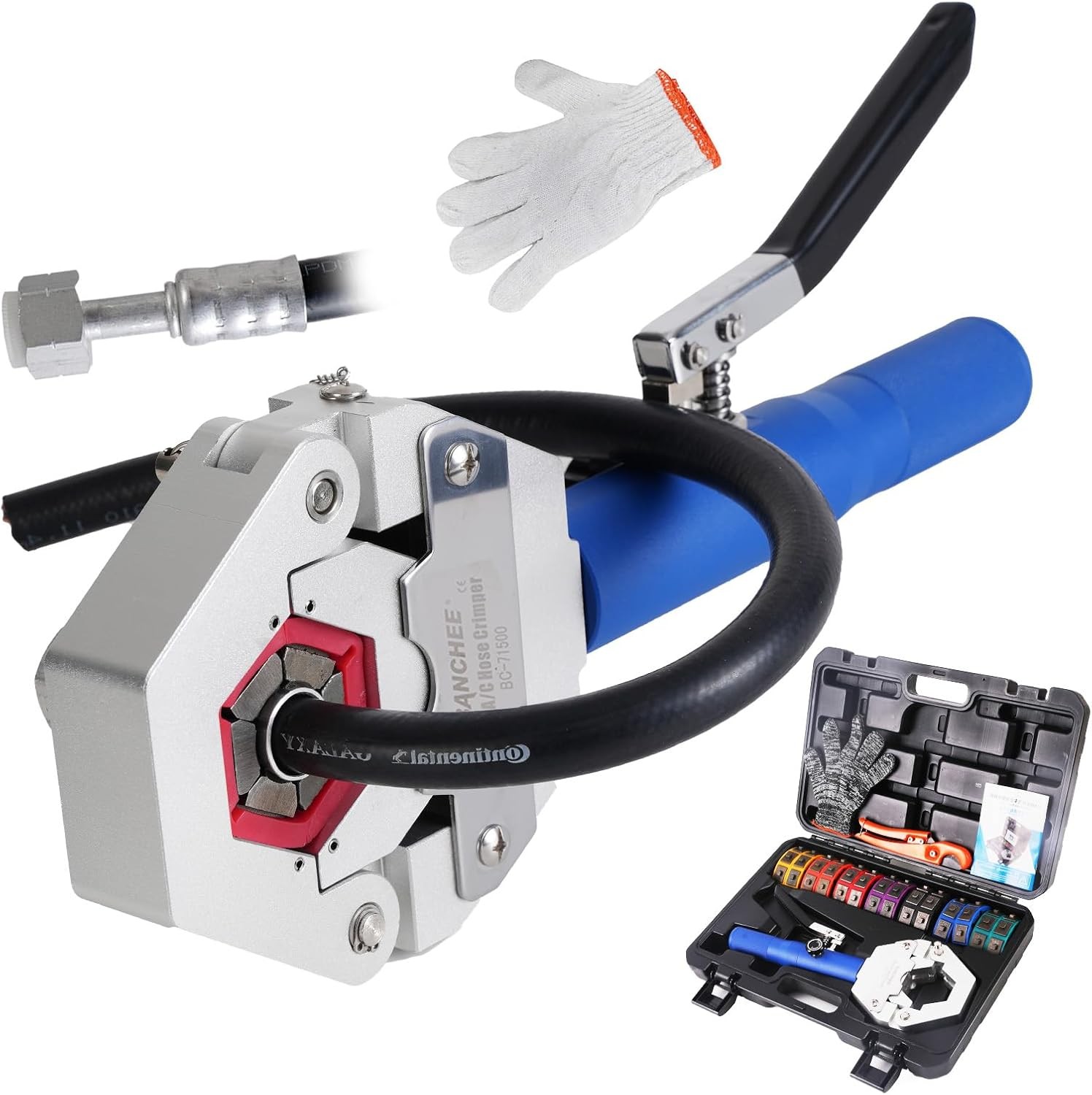 BANCHEE Hydraulic Hose Crimper AC Crimping Tool for Barbed and Beaded Blue