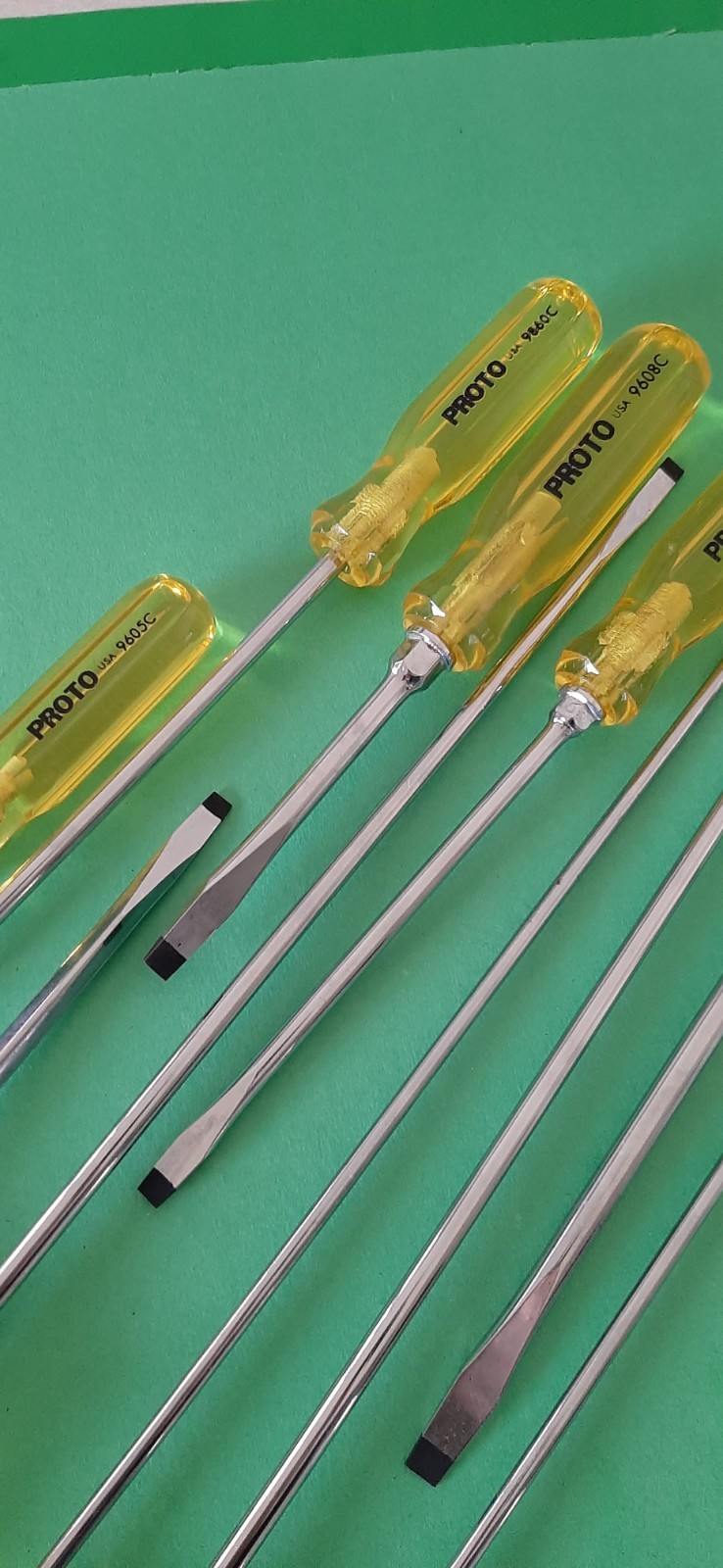 NOS NEW PROTO USA 10 Piece Clear Yellow Handle Screwdriver Set Flat Tip Slotted