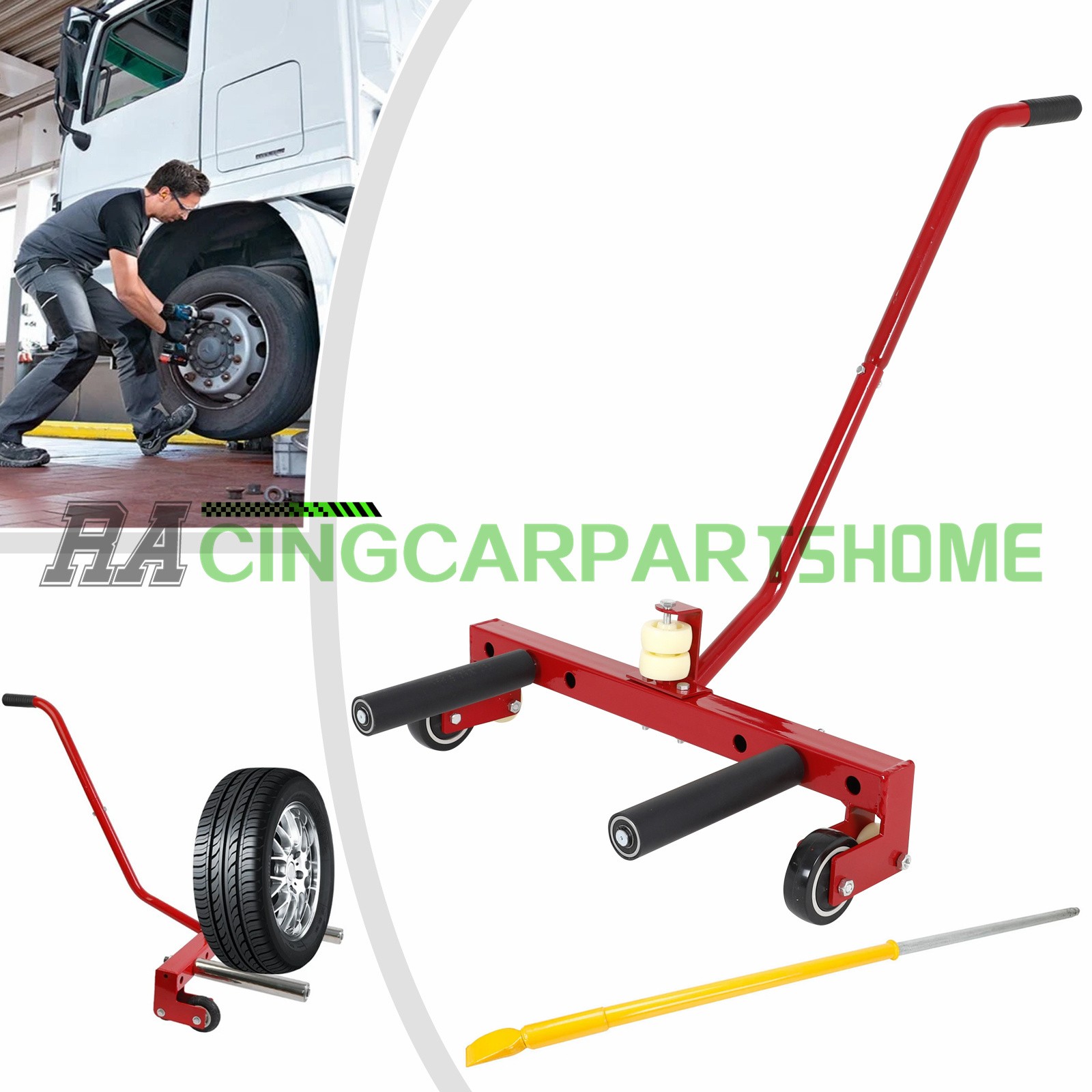 Adjustable Tire Wheel Dolly Cart 330 lbs & Tire Bead Breaker For 6.5″-24.5″ Tire