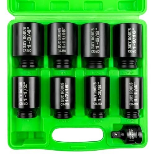BUYROBUS SAE2509 9-Pc Impact Socket Set 1/2-In Drive 6-Point Cr-Mo Deep SAE