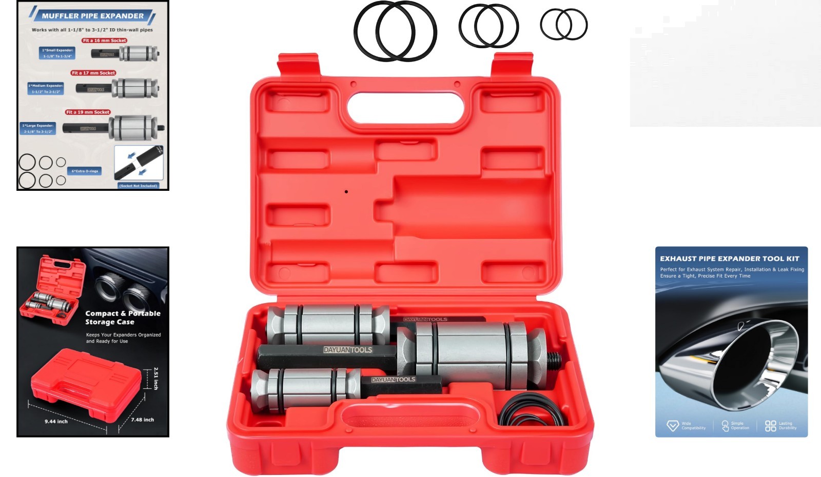 Efficient Exhaust Pipe Expander Tool Set, 1-1/8» to 3-1/2», Heavy-Duty Design