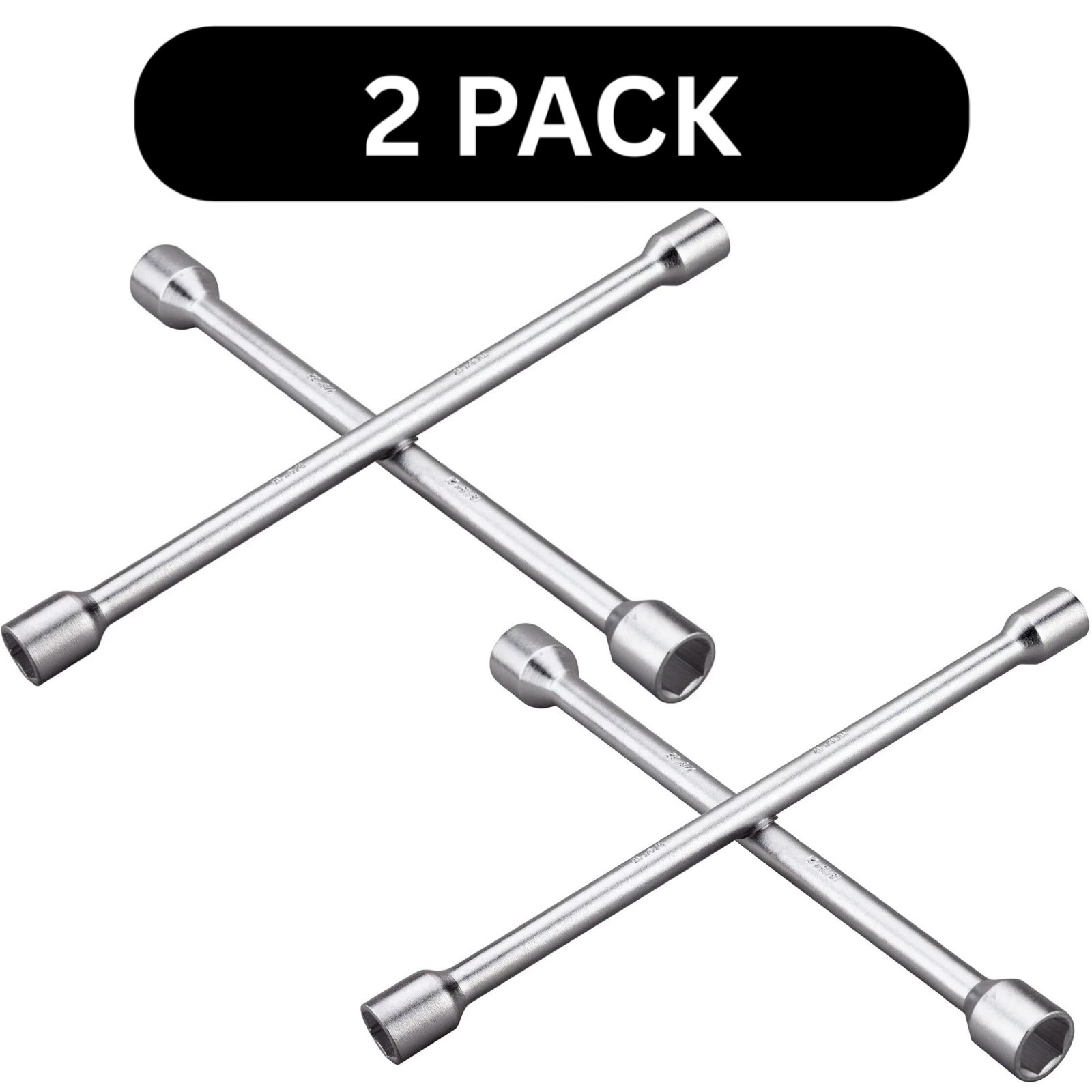 2Pack Heavy Duty 14″ Universal 4Way Tire Iron Wheel Lug Nut Wrench Tool Silver