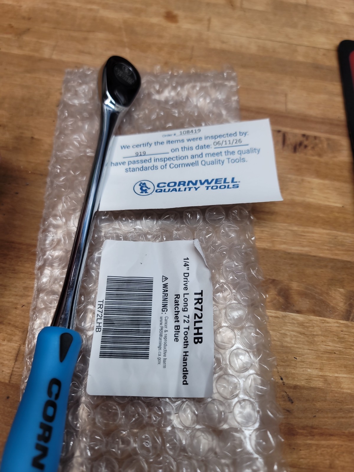 Cornwell Tools USA TR72LHB 1/4” Drive 72 Tooth Long BLUE Soft Grip Ratchet NEW